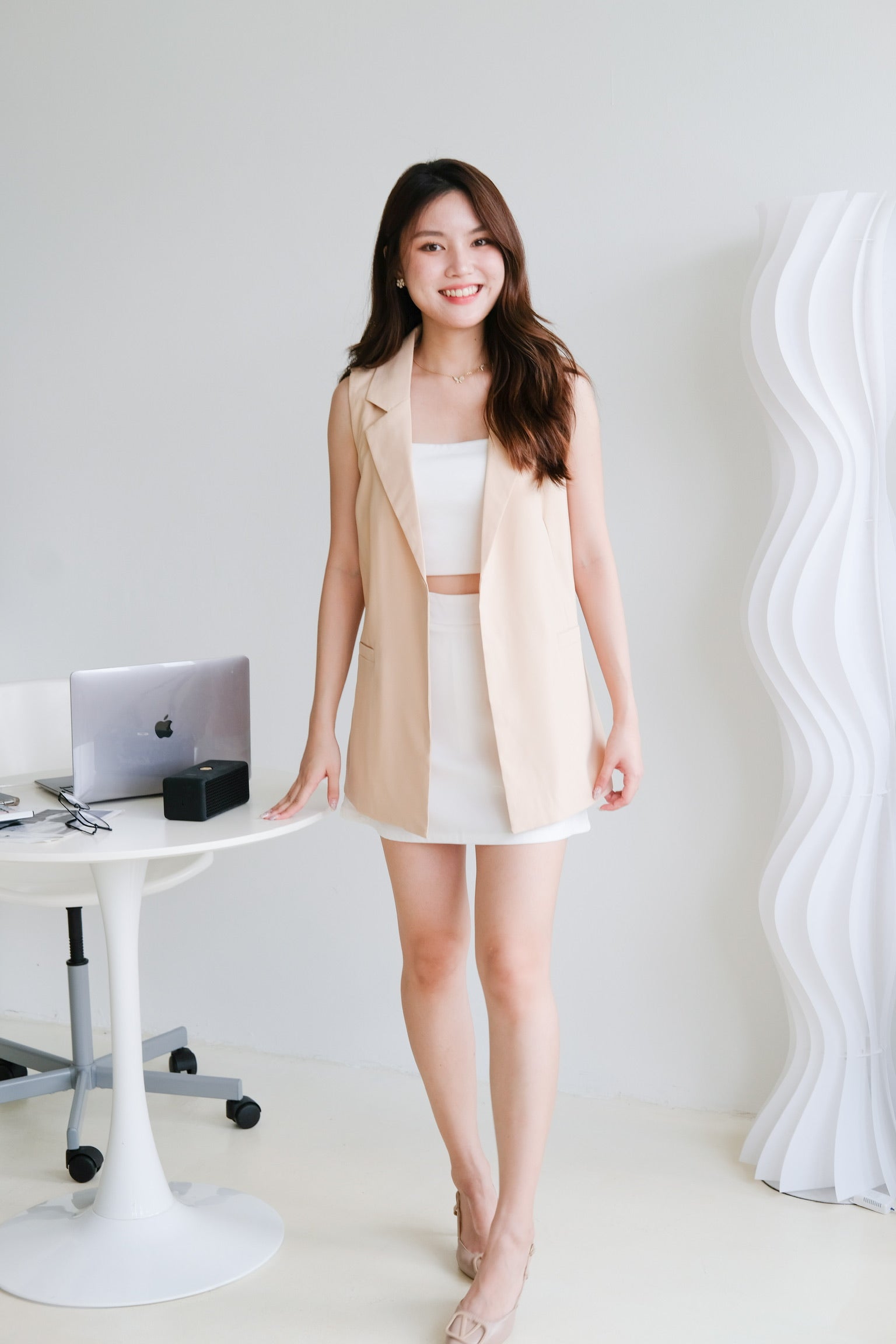 Eliza Blazer Long Vest (Khaki)