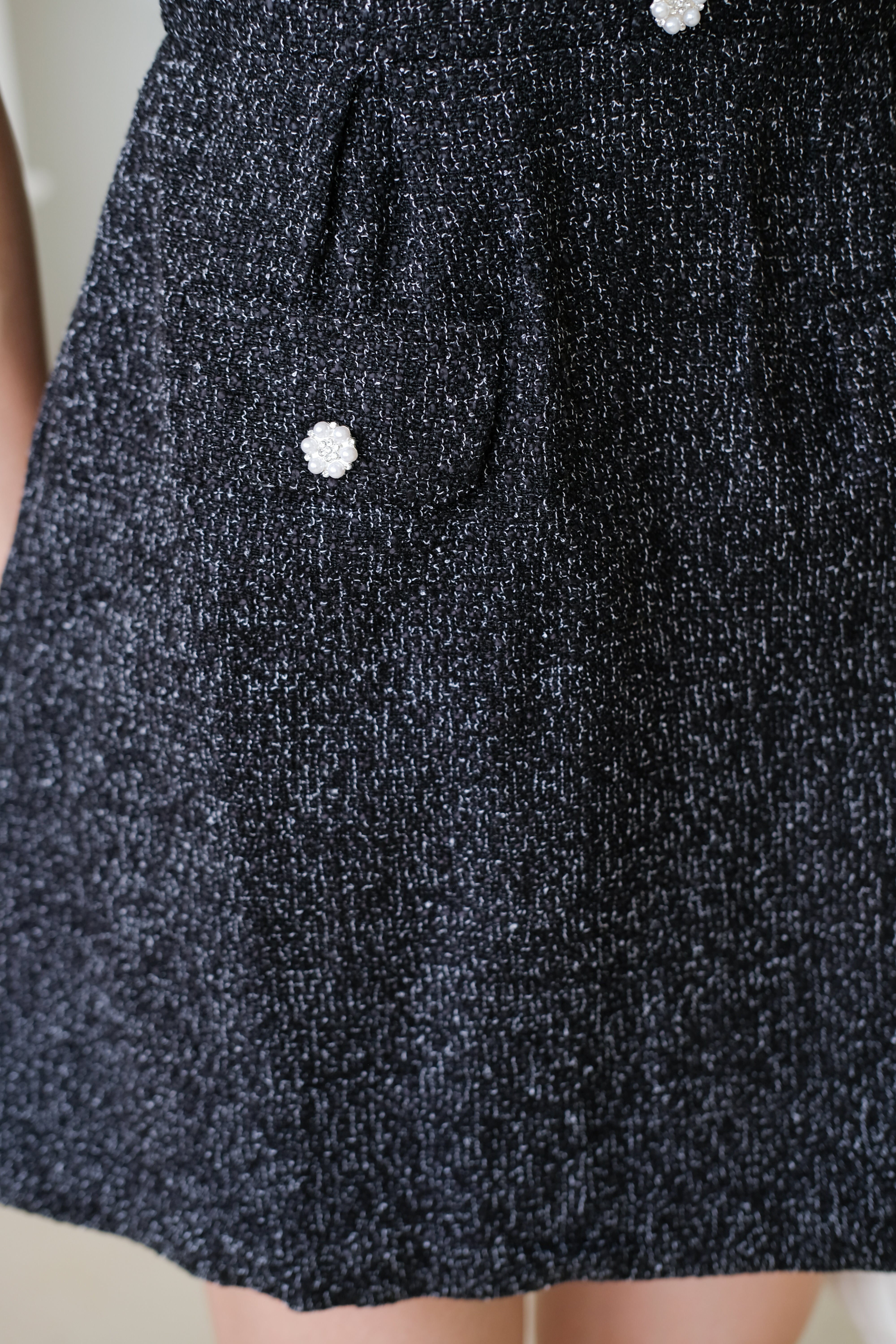 Pearly Tweed Halter Dress (Black)