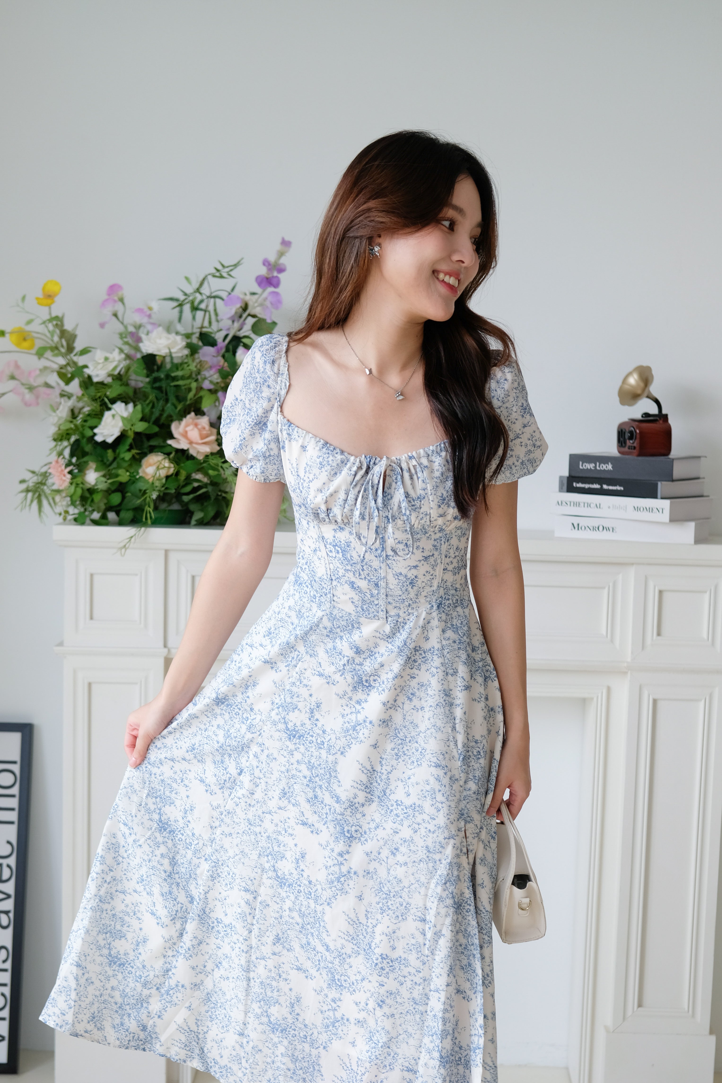 Daphne Ruched Porcelain Maxi Dress (Sky Blue)