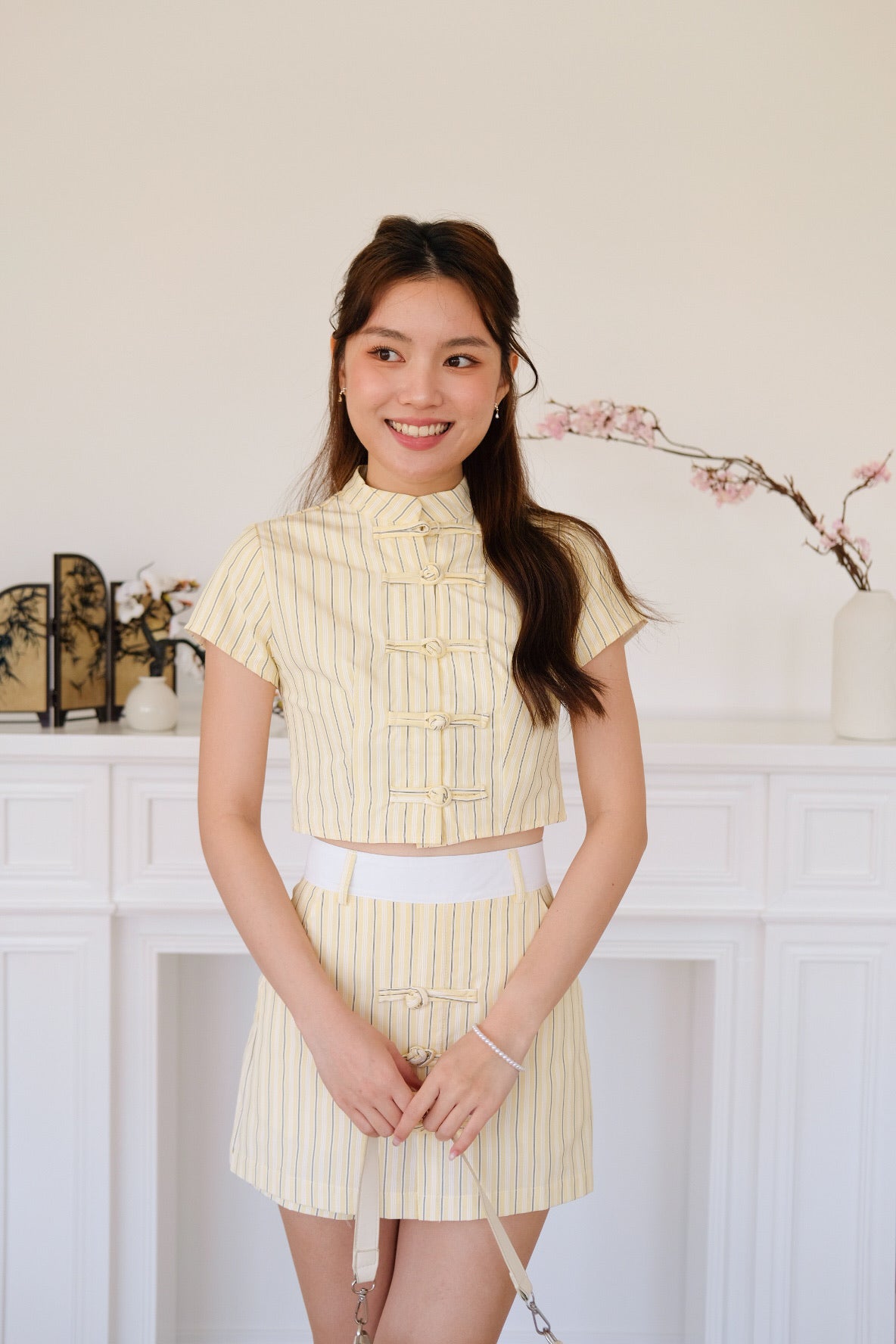Jane Striped Cheongsam Set (Yellow)