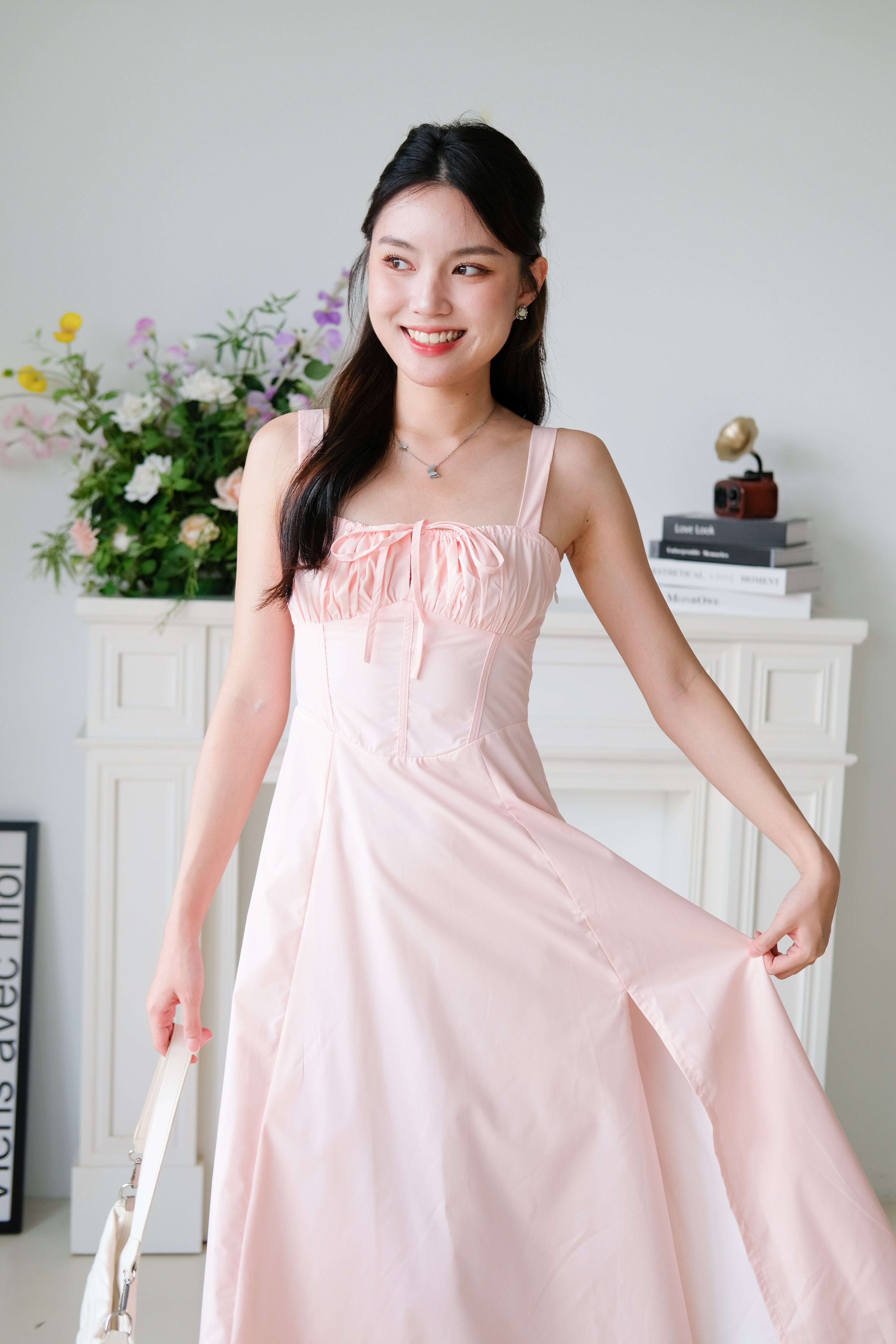 Claire Ruched Slit Midaxi Dress (Berry Pink)