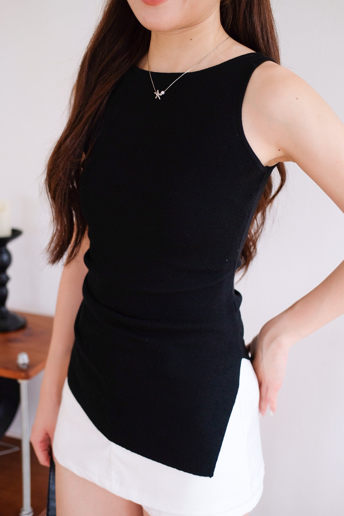Velisse Boatneck Ruched Top (Black)