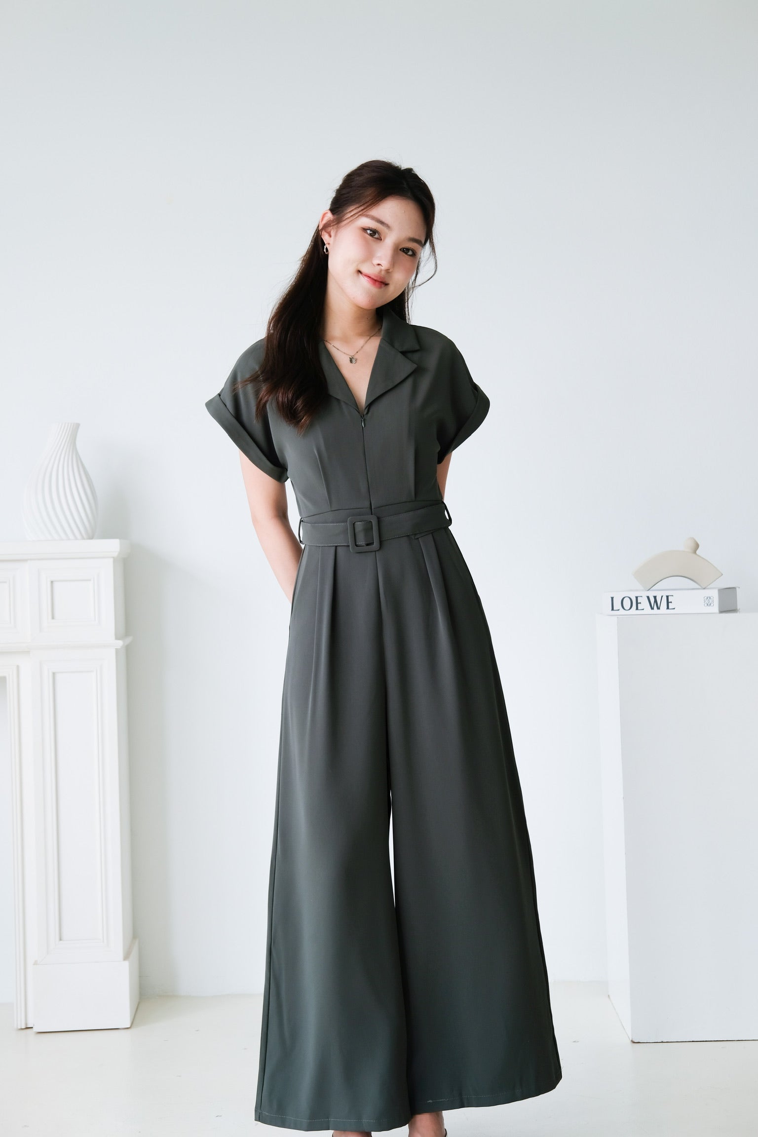 Simone Straight Leg Jumpsuit (Army Green)