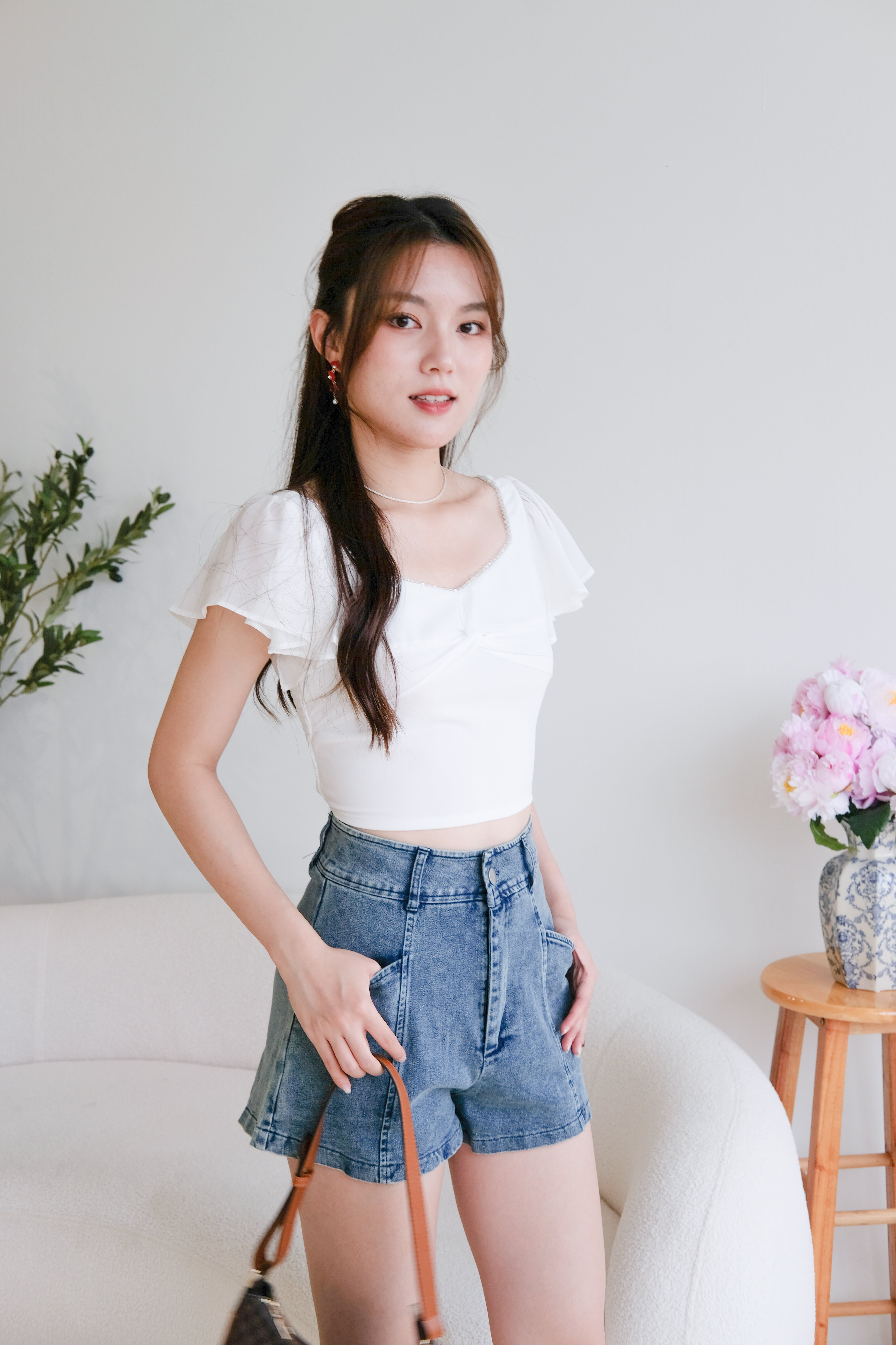 Lisette Flutter Crop Top (White)