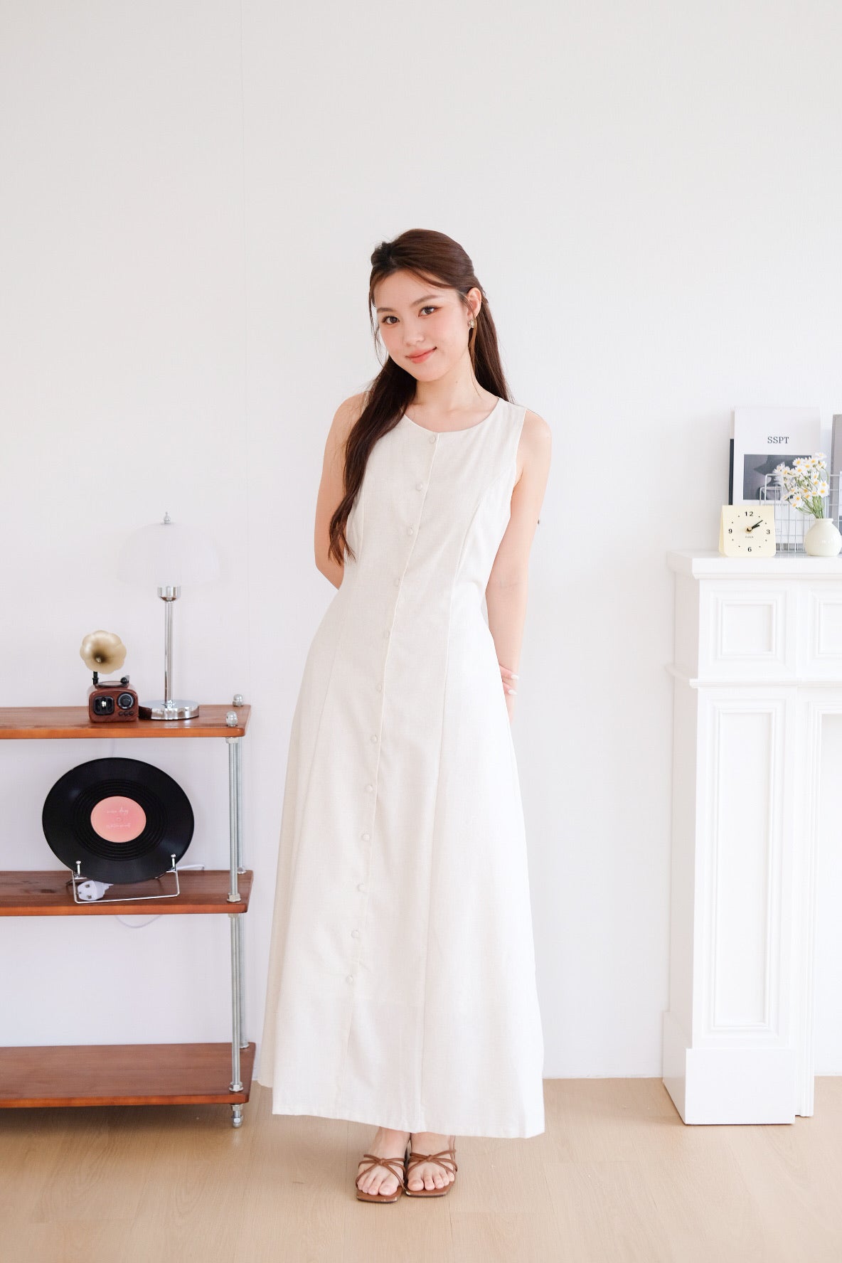Arlette Button Linen Maxi Dress (Oat Beige) [ ETA 13 Oct ]