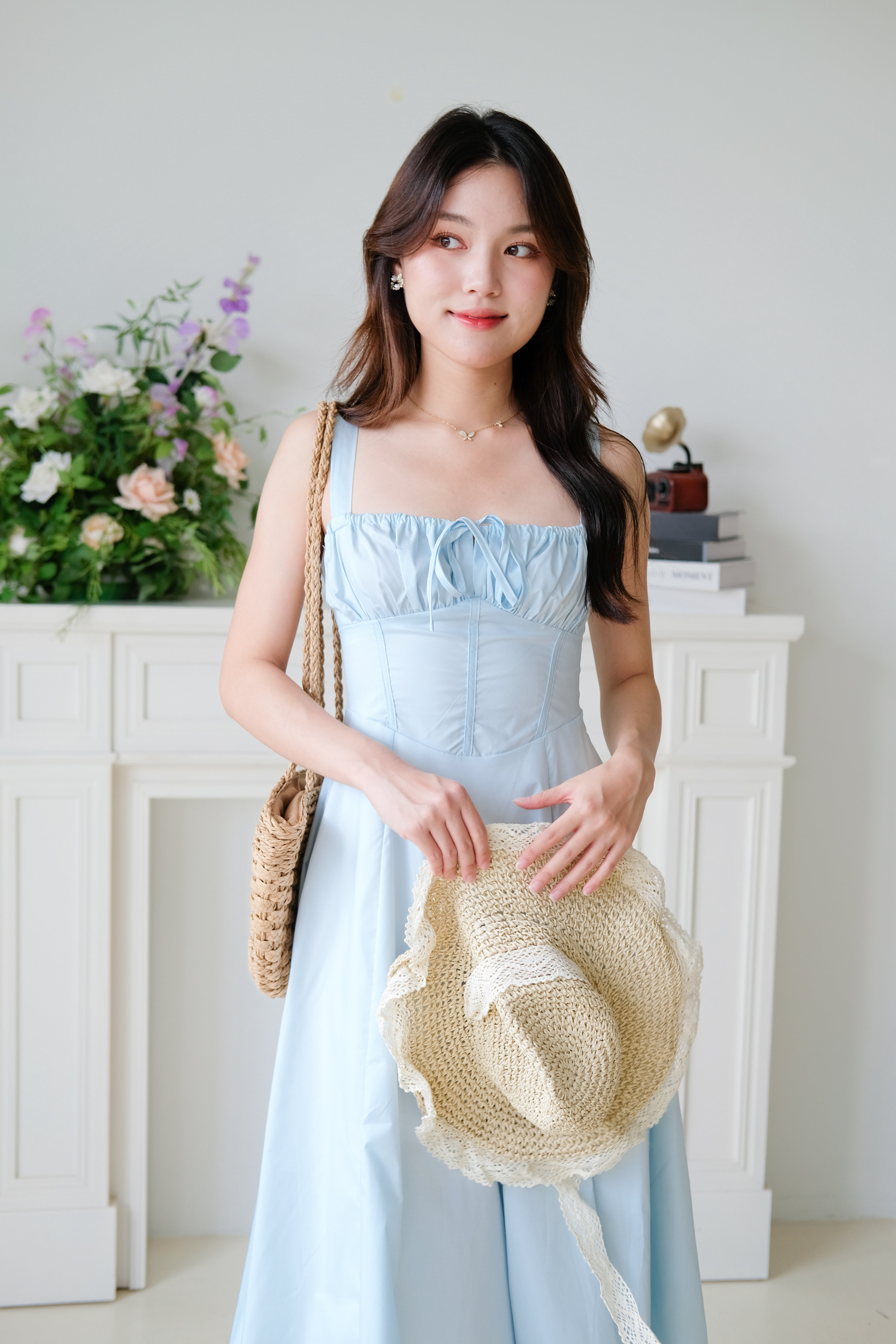 Claire Ruched Slit Midaxi Dress (Sky Blue)