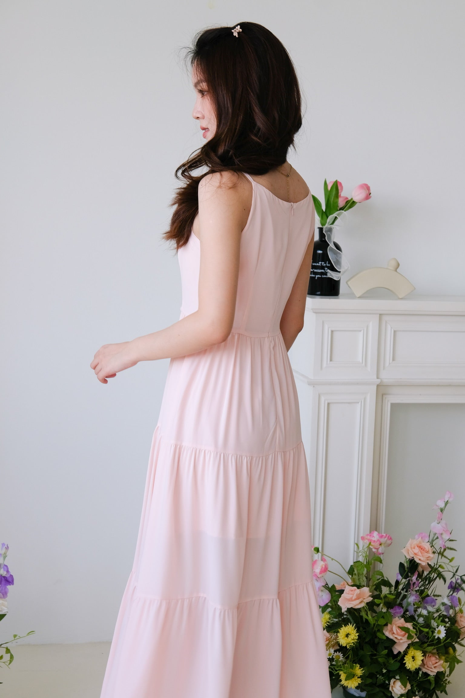 Bernice Boatneck Tiered Maxi Dress (Peach Pink)