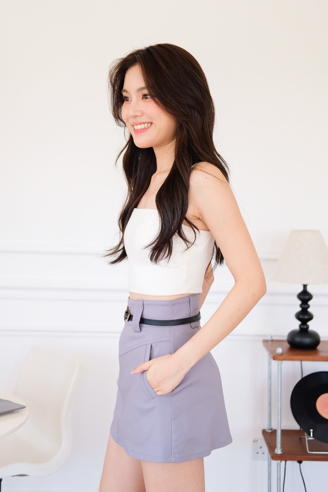Maya Belt Pocket Skirt (Grey)