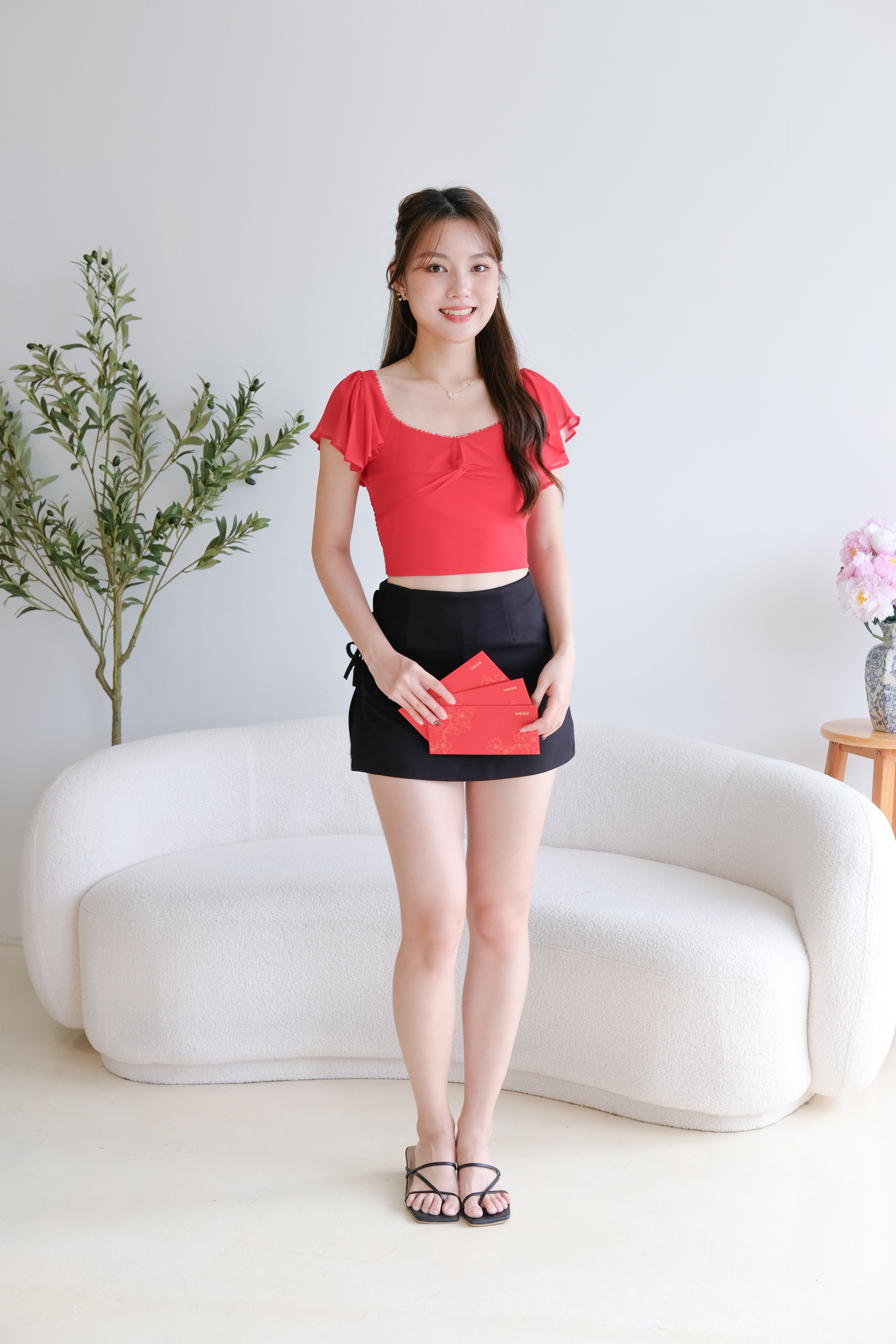 Lisette Flutter Crop Top (Red)