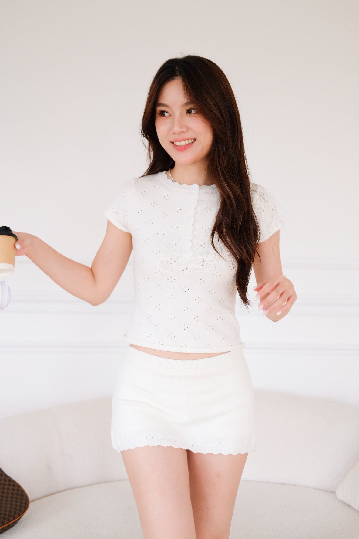 Tyla Scalloped Pointelle Top (Off White)