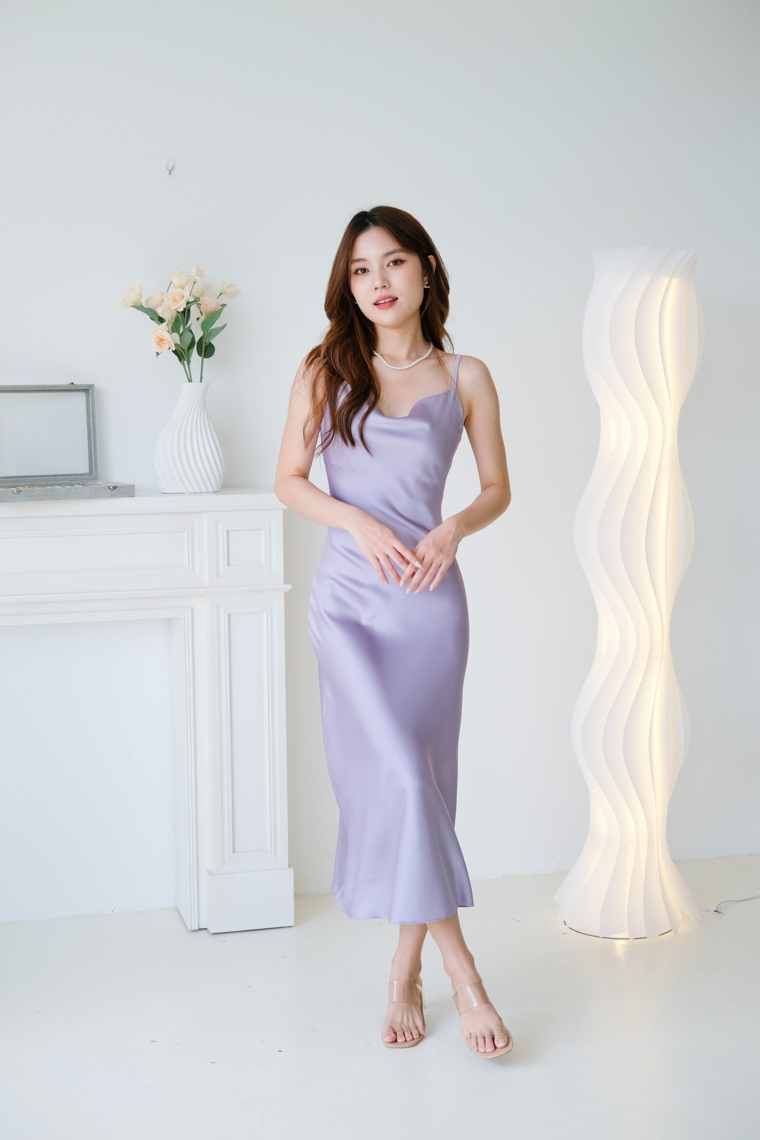 Elara Draped Satin Slip Dress (Purple Haze)