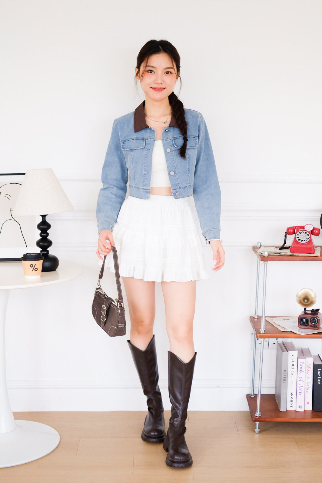 Crosby Contrast Denim Cropped Jacket (Light Blue)