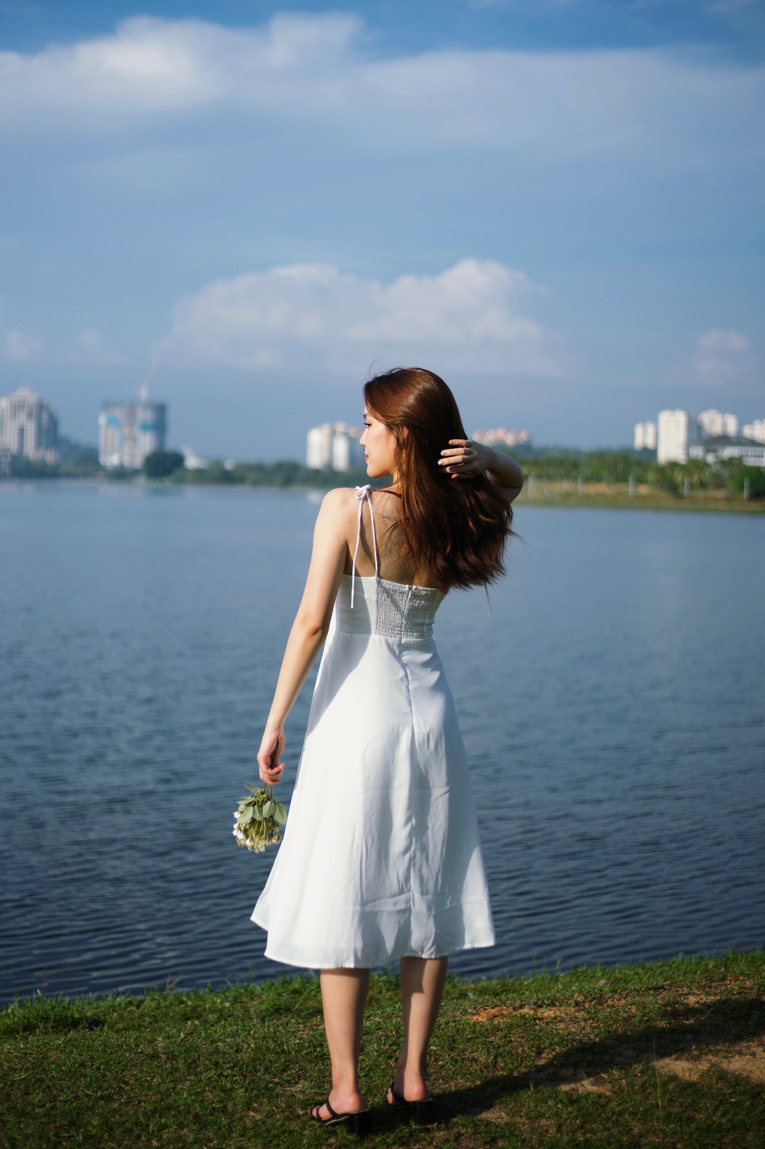 Lauren Slit Midi Dress (White)