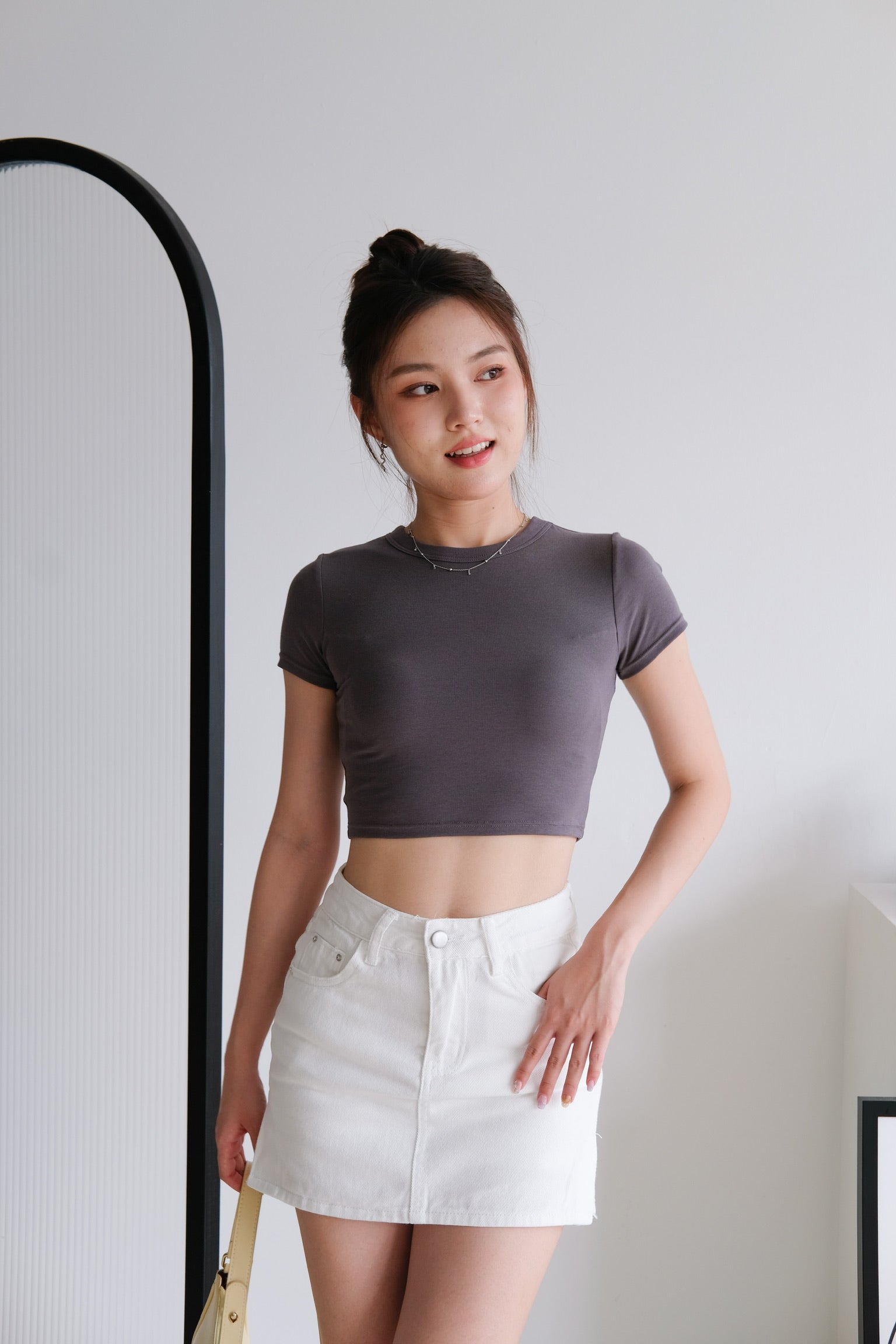 Beth Padded Crop Tee (Steel Grey)