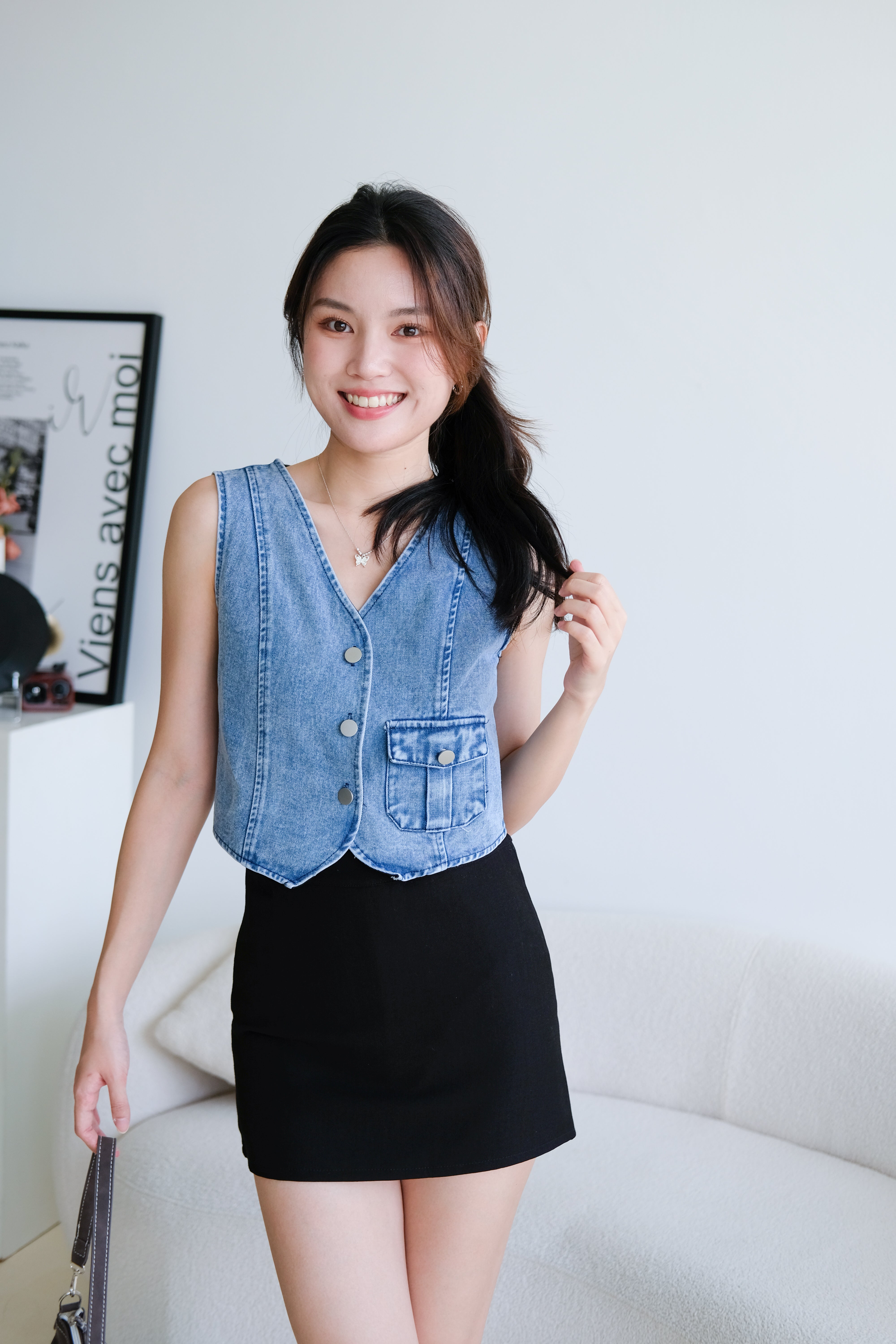 Tricia Denim Vest Top (Light Blue)