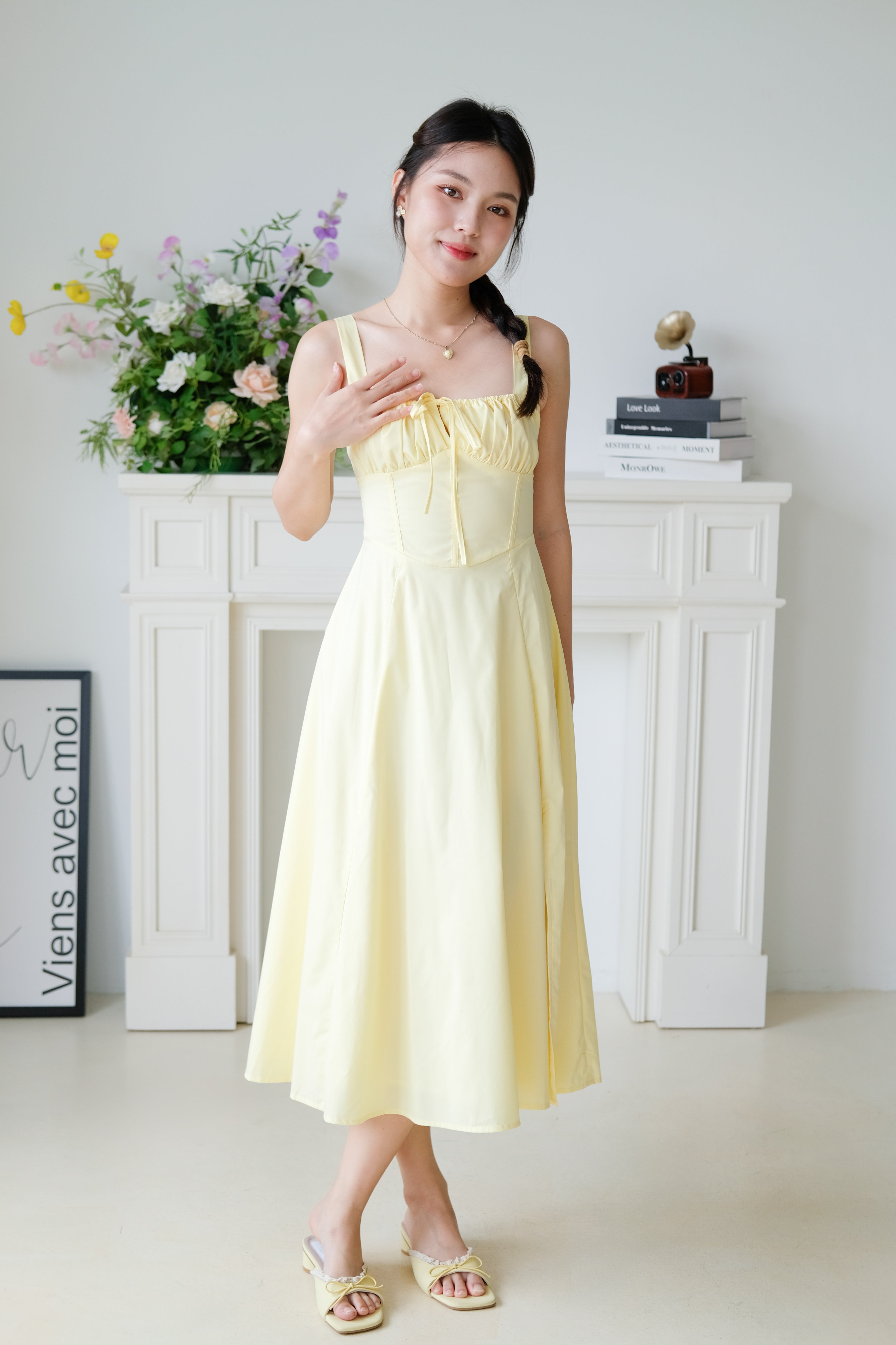 Claire Ruched Slit Midaxi Dress (Sunshine Yellow)