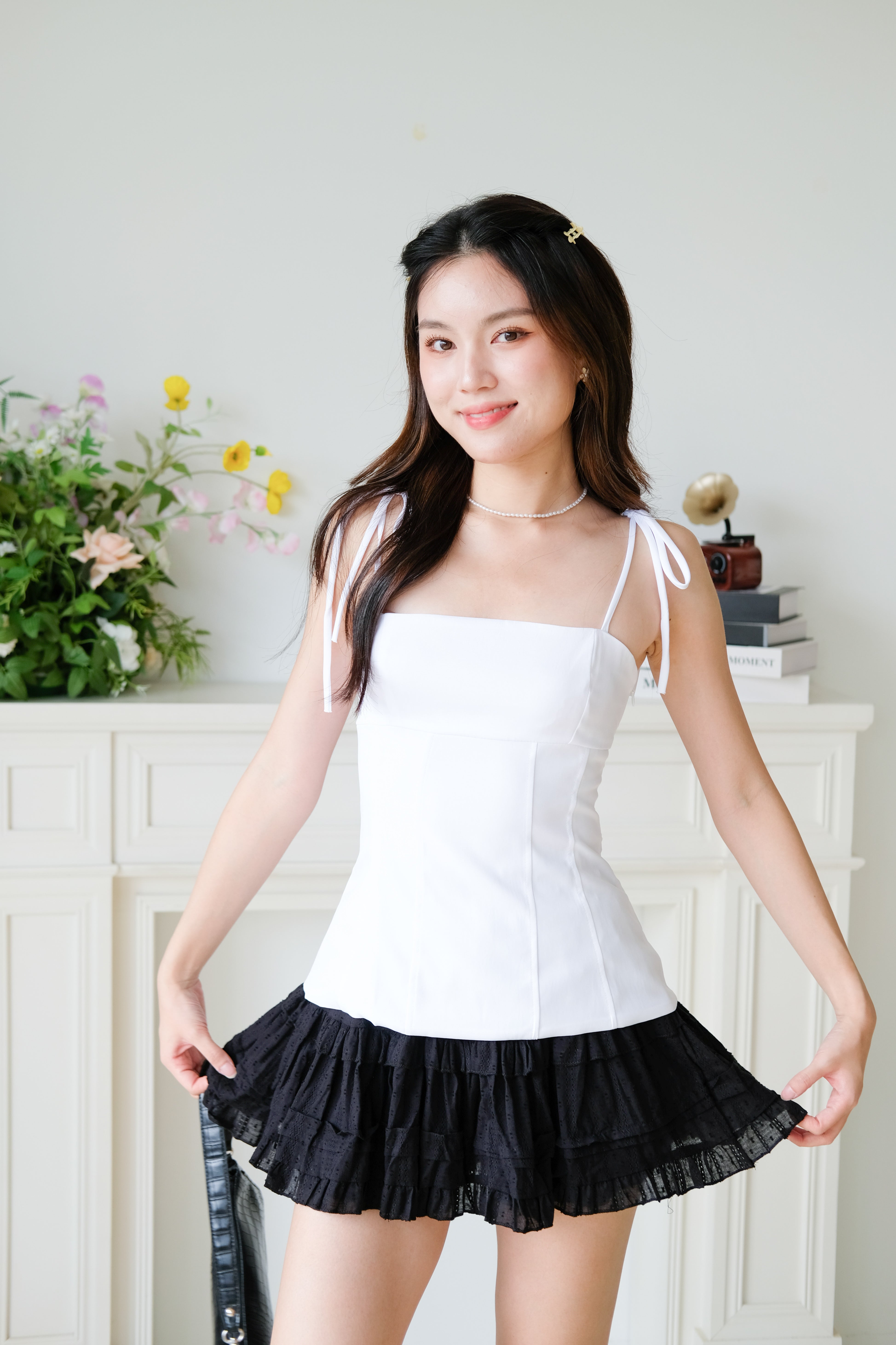Marilyn Self Tie Ribbon Top (Plain White)