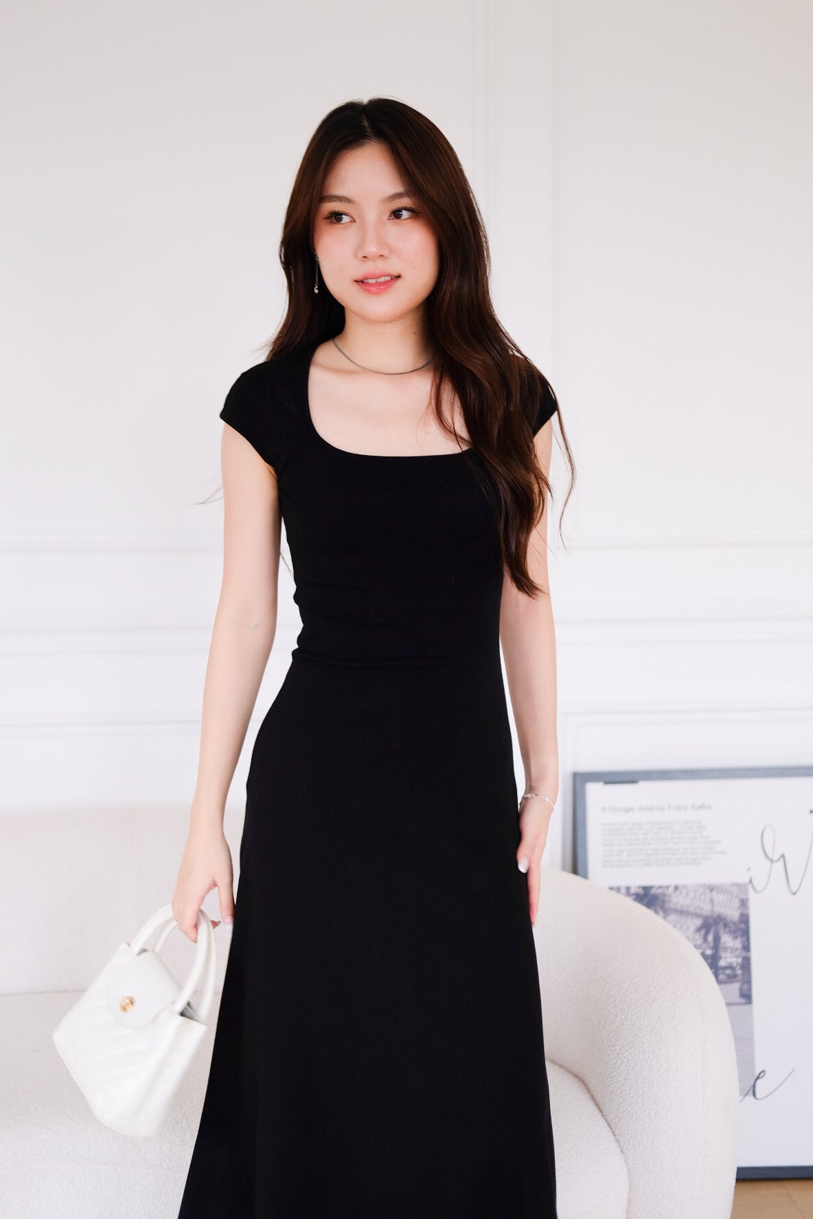 Jillian Padded Skater Maxi Dress (Black)