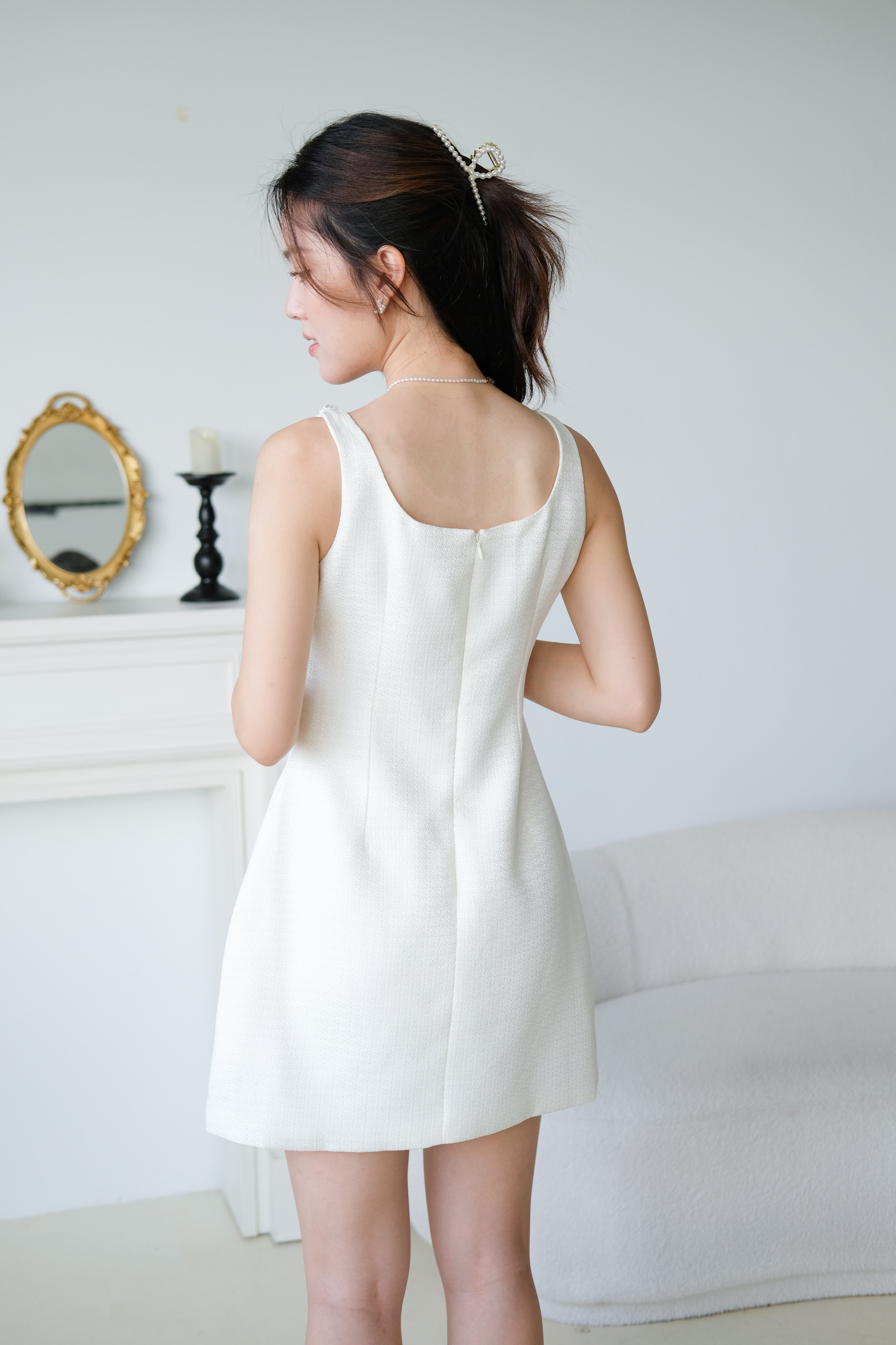 Lenora Tweed Vintage Dress (Cream)