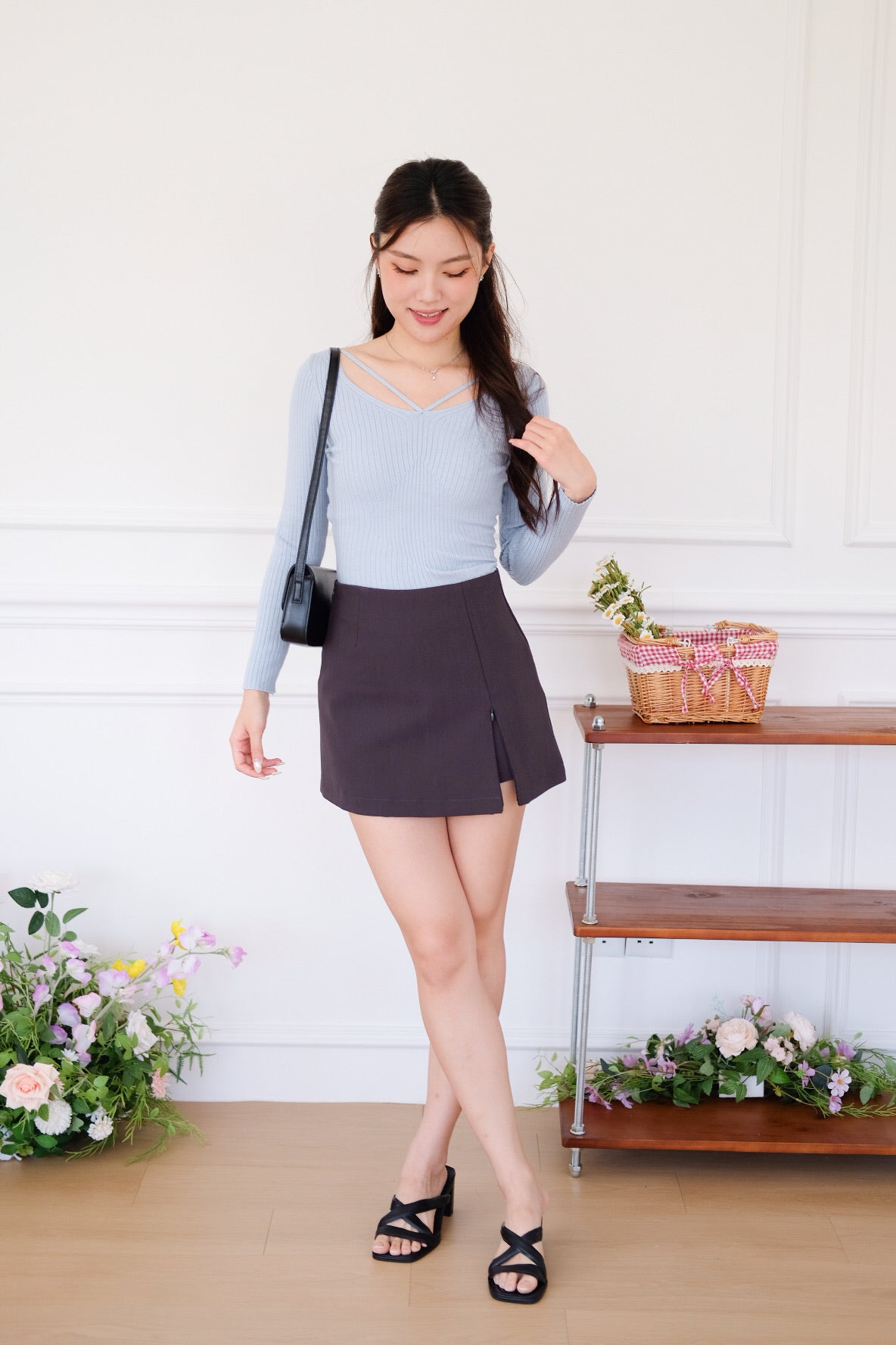 Tristan V Line Sculpted Long Sleeves Top (Sky Blue)