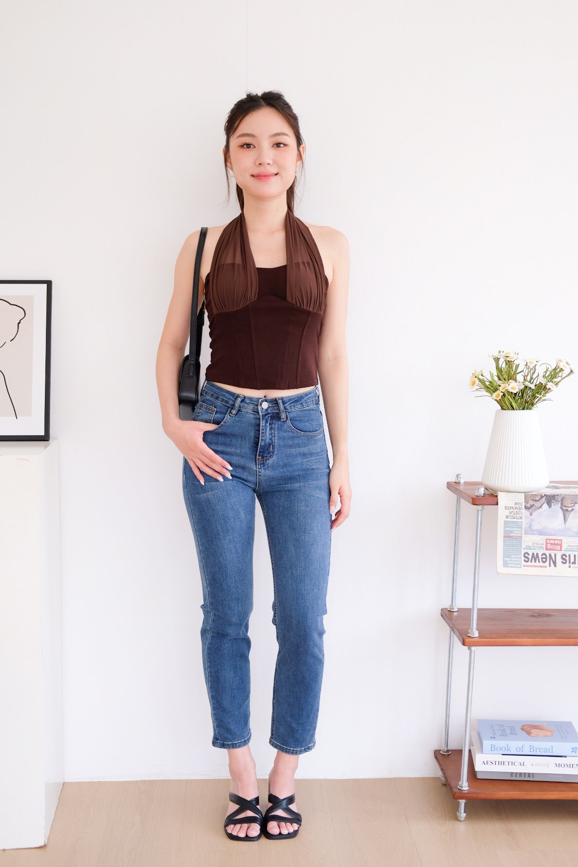 Siren Padded Halter Self Tie Top (Mocha)