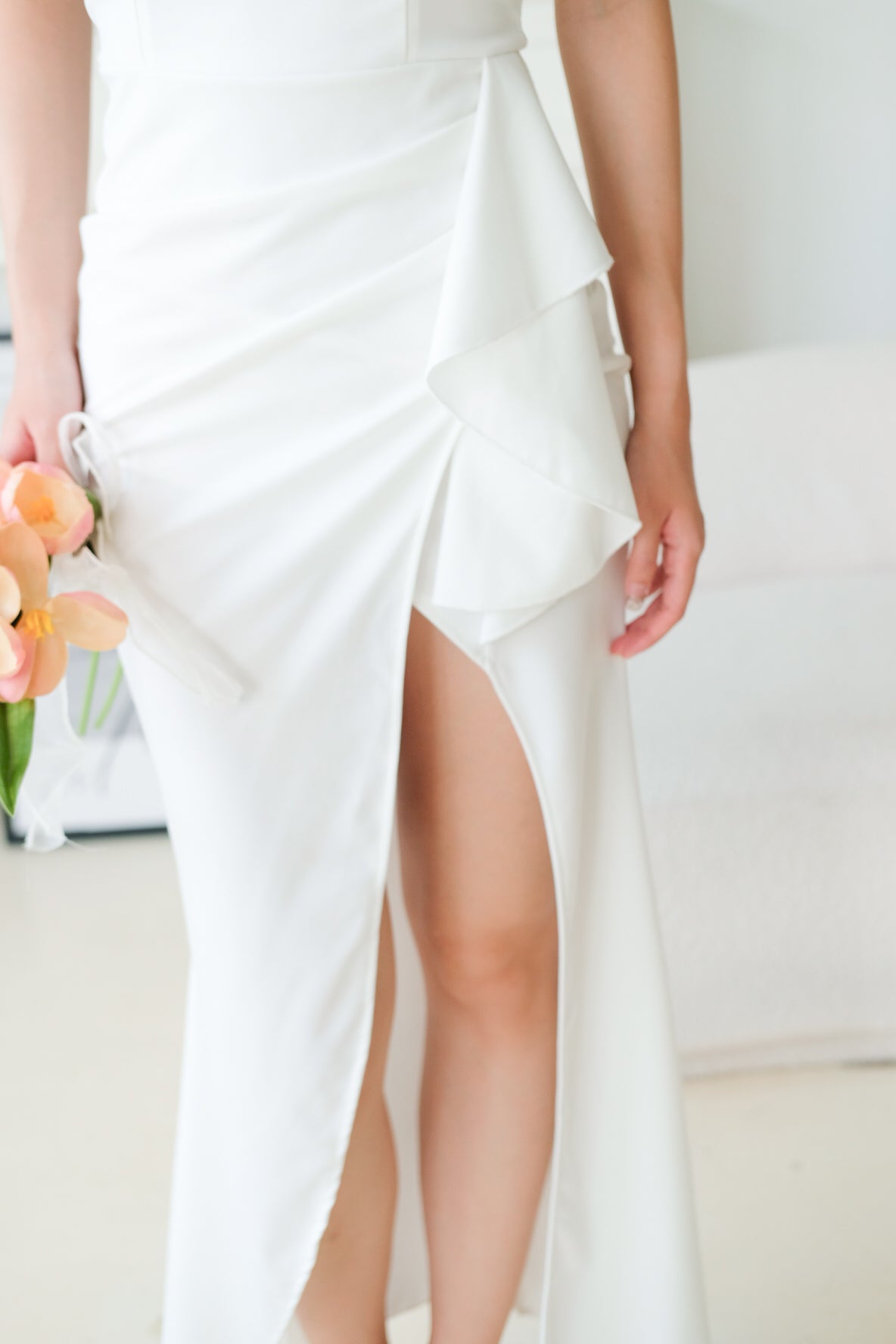 Dione Off Shoulder Slit Dinner Maxi Dress (White)