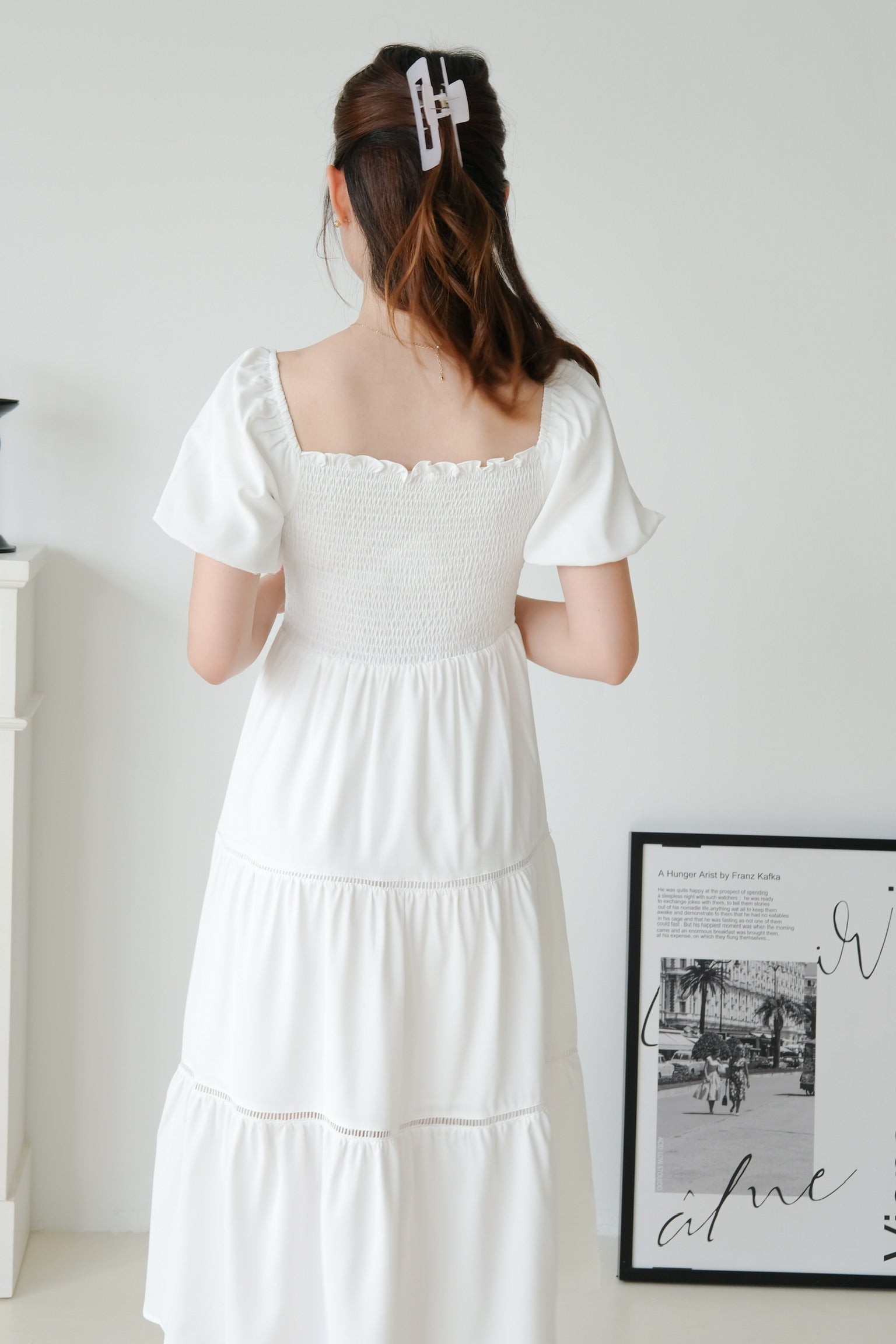 Breanna Smocked Tiered Maxi Dress (White)