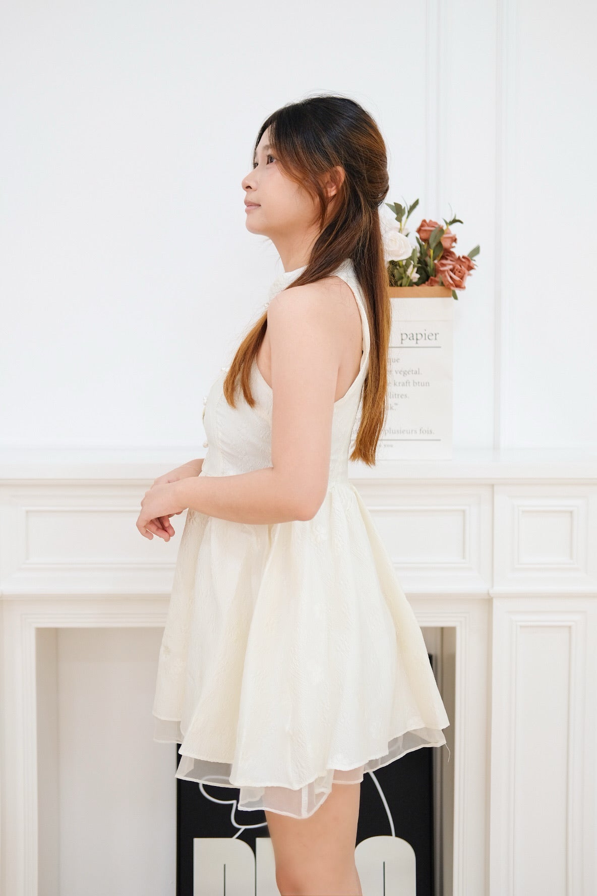 Cream Halter Bubble Cheongsam Dress