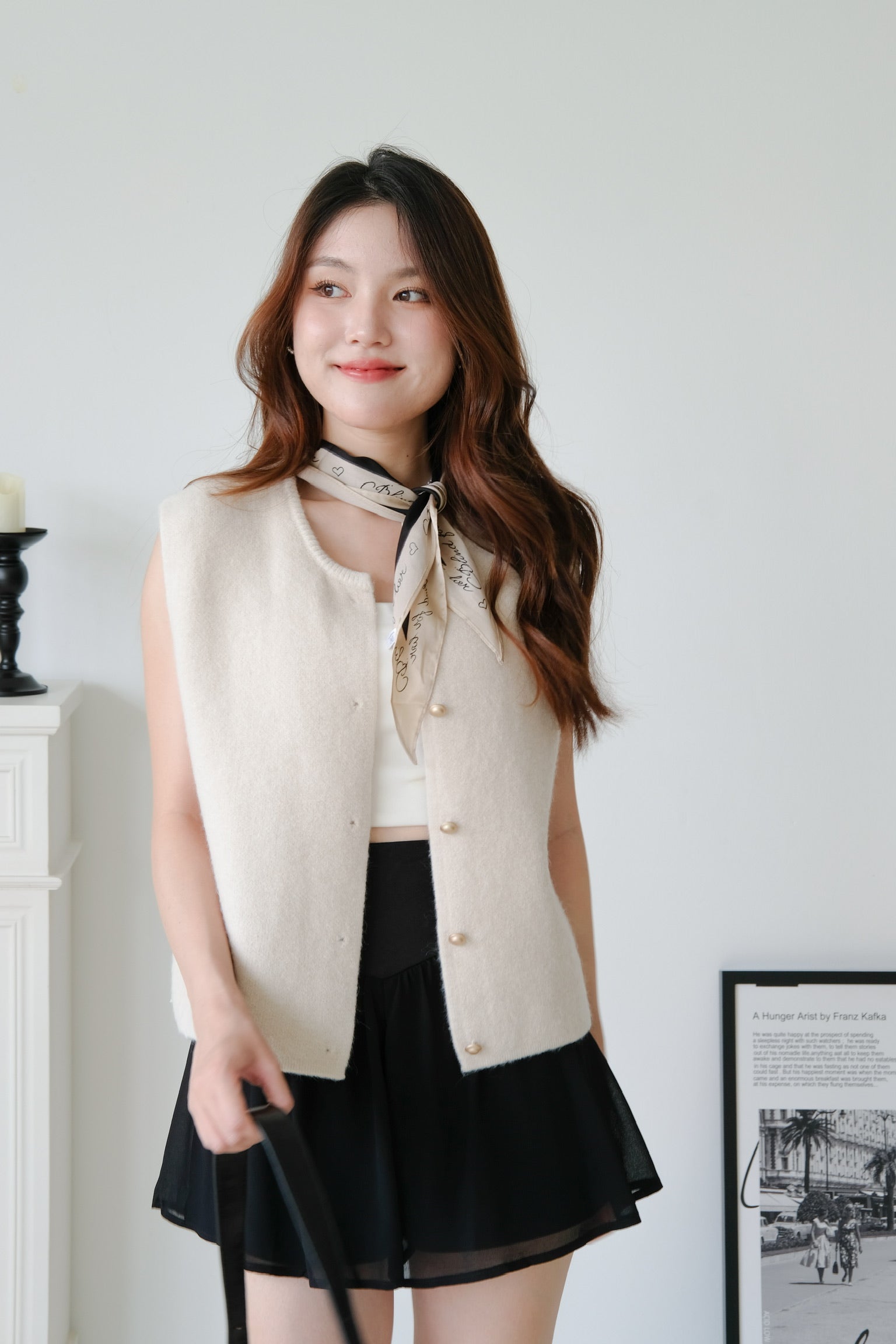 Clara Gold Button Vest Top (Oat)