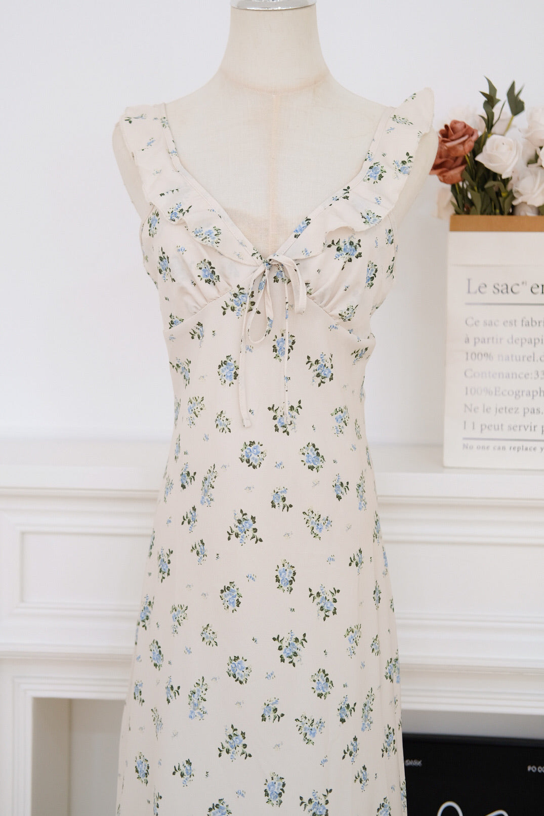 Cream Tie Front Floral Maxi Dress