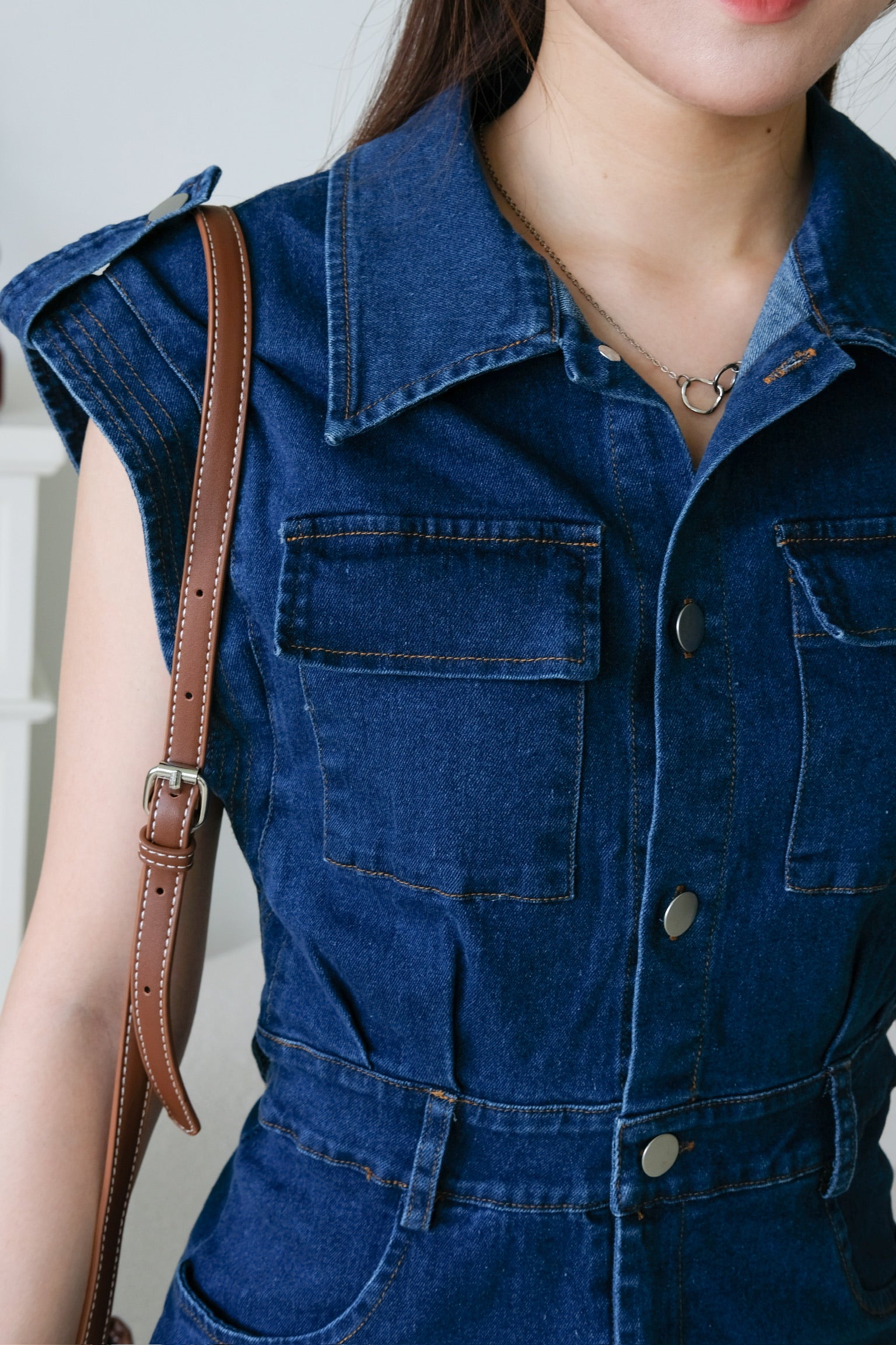 Colette Collared Denim Dress (Dark Blue)