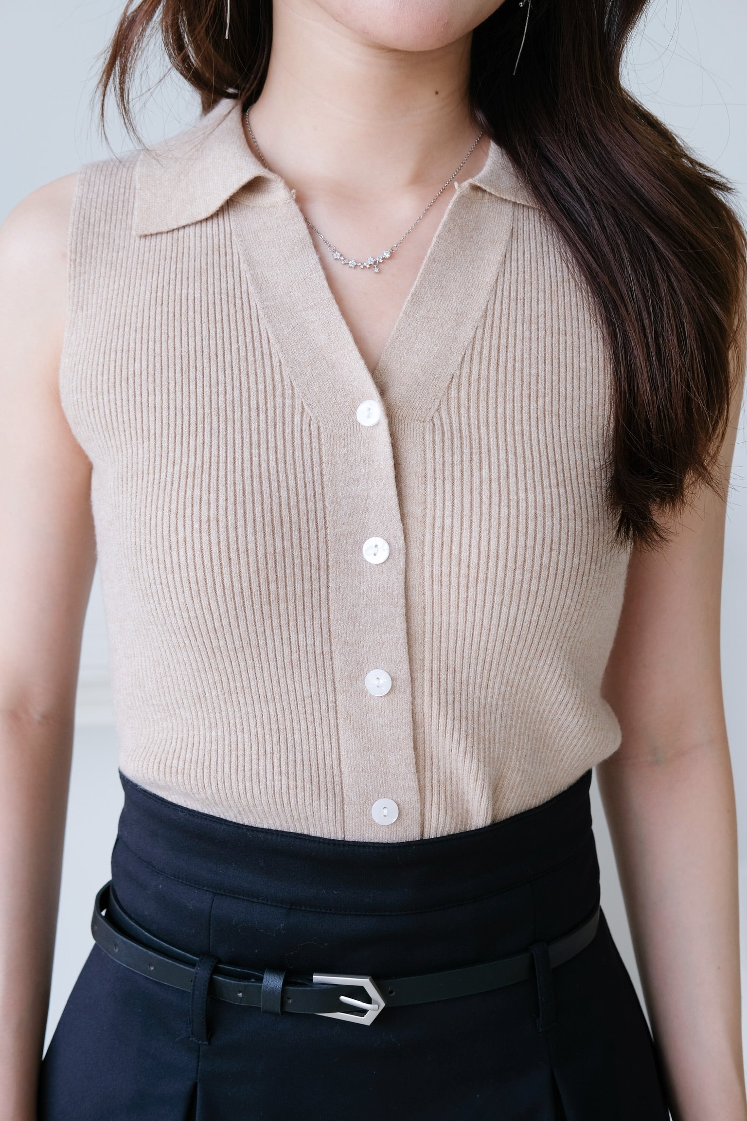 Riley Buttoned Knit Top (Nude)