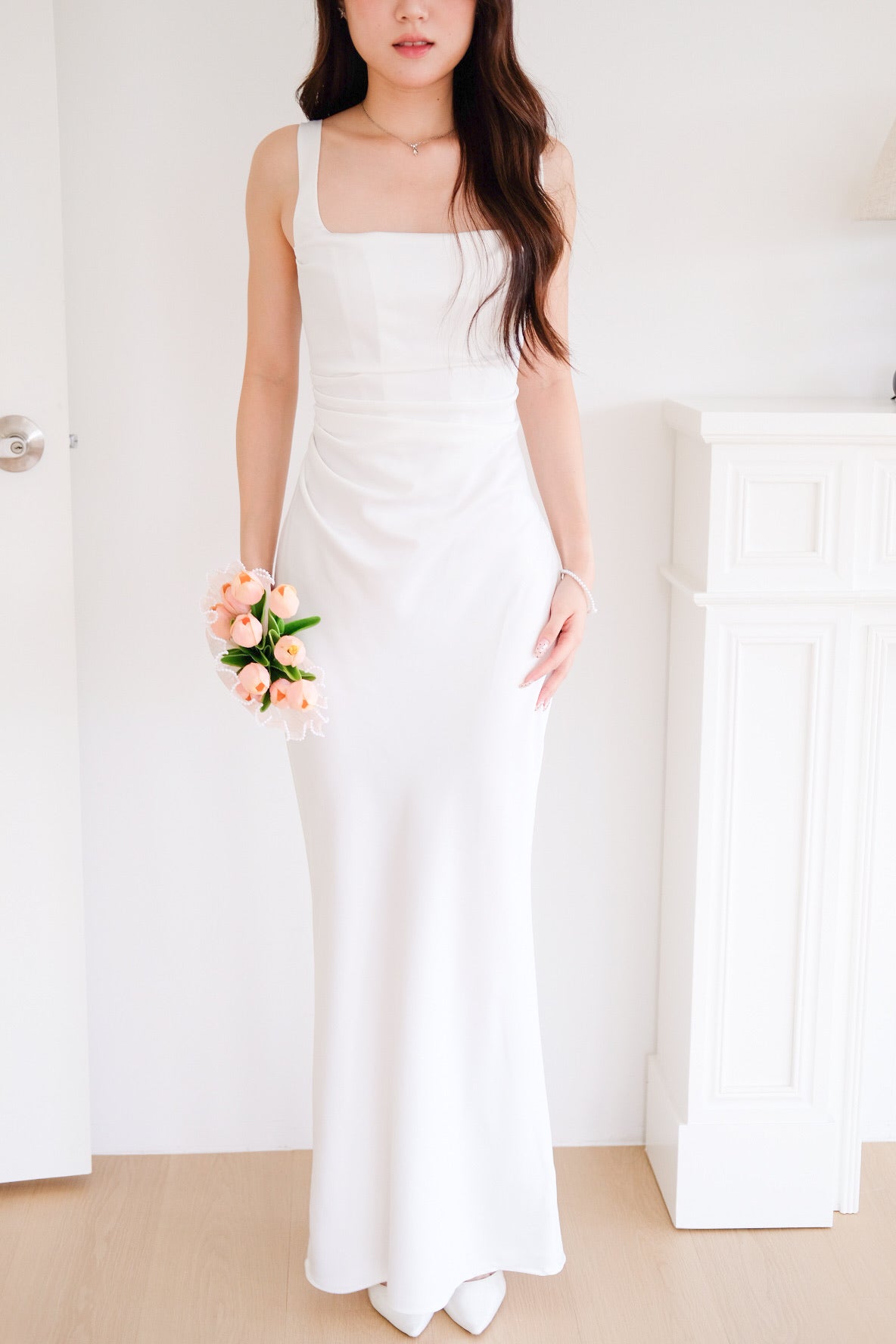 Adora Satin Mermaid Maxi Dress (White)