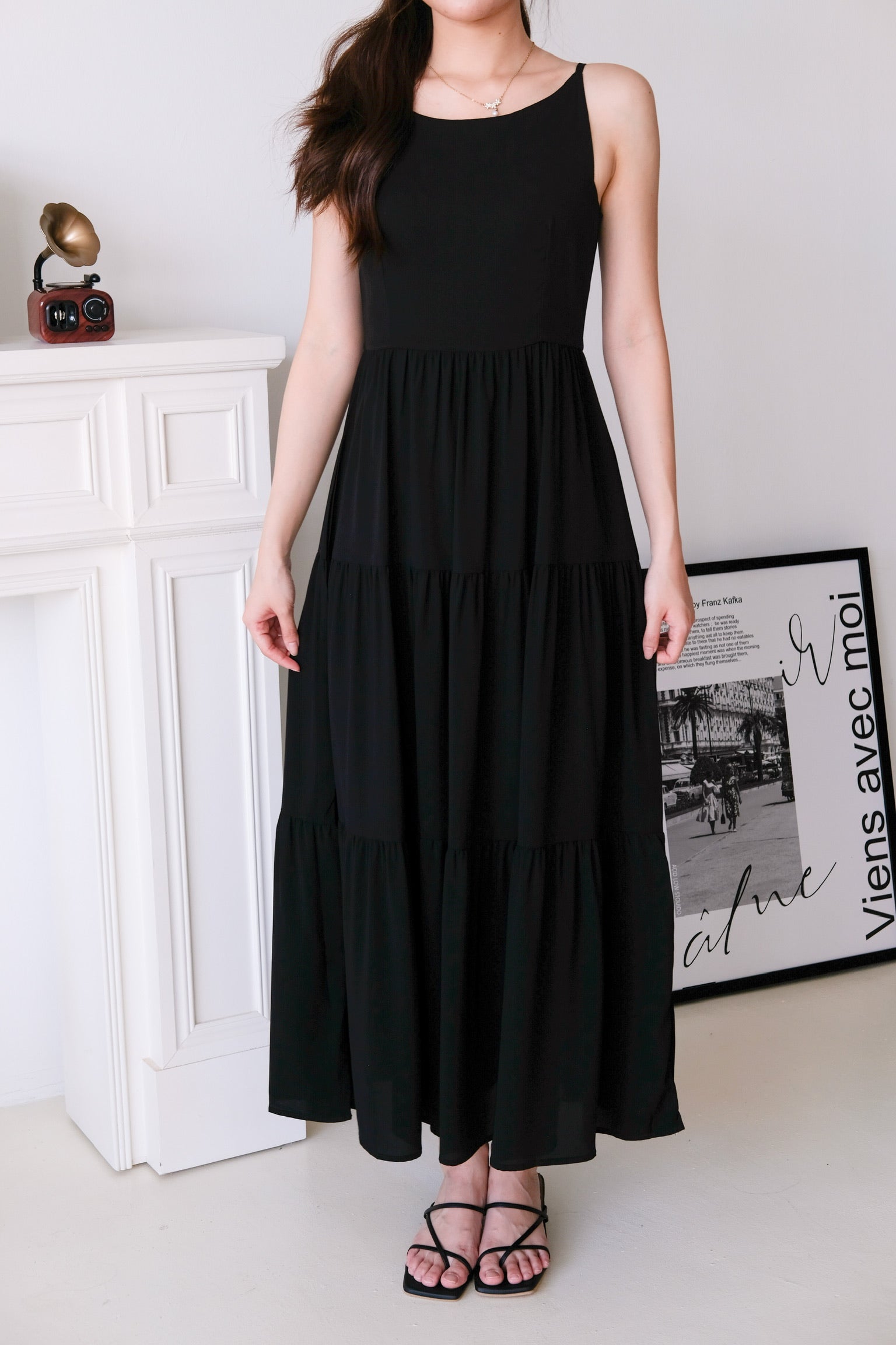 Bernice Boatneck Tiered Maxi Dress (Black)