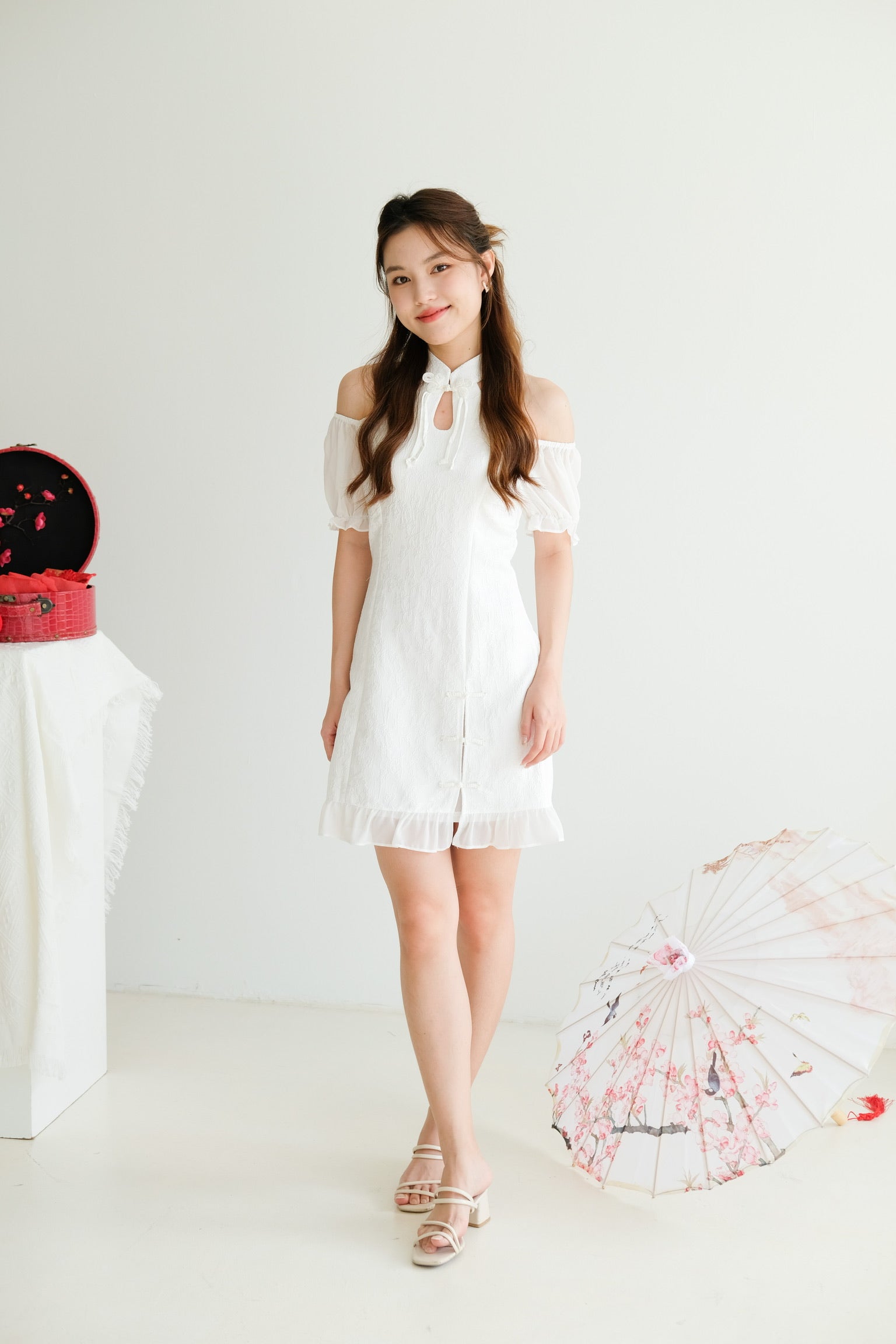 Ren Halter Cold Shoulder Cheongsam (White)