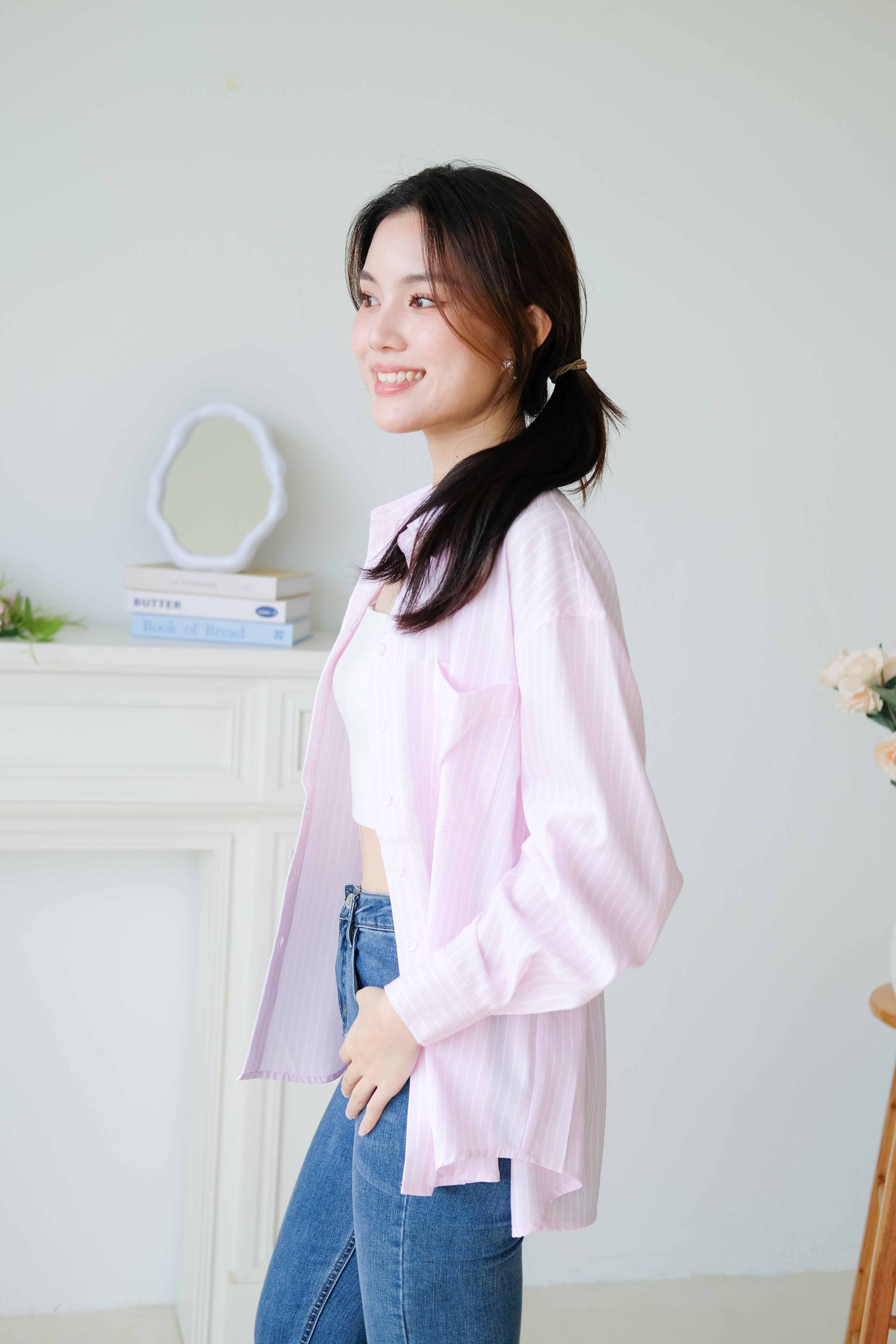 Wayne Stripes Boyfriend Shirts (Candy Pink)