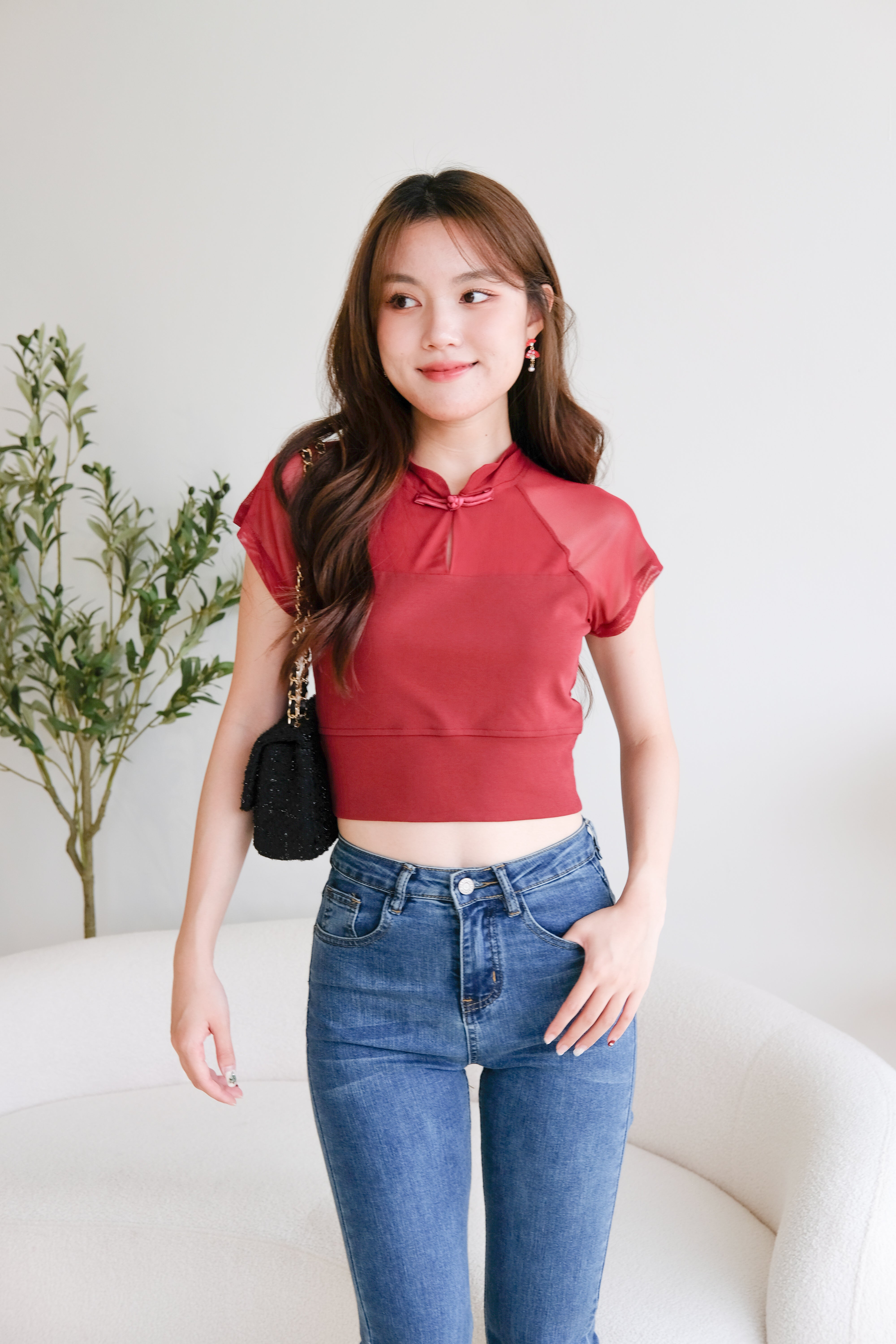 En Basic Cheongsam Top (Maroon)