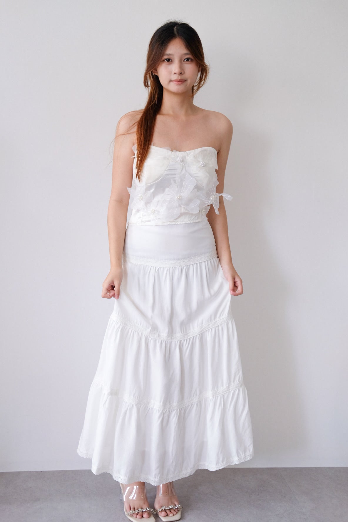 White High-Waist Knit Maxi Skirt