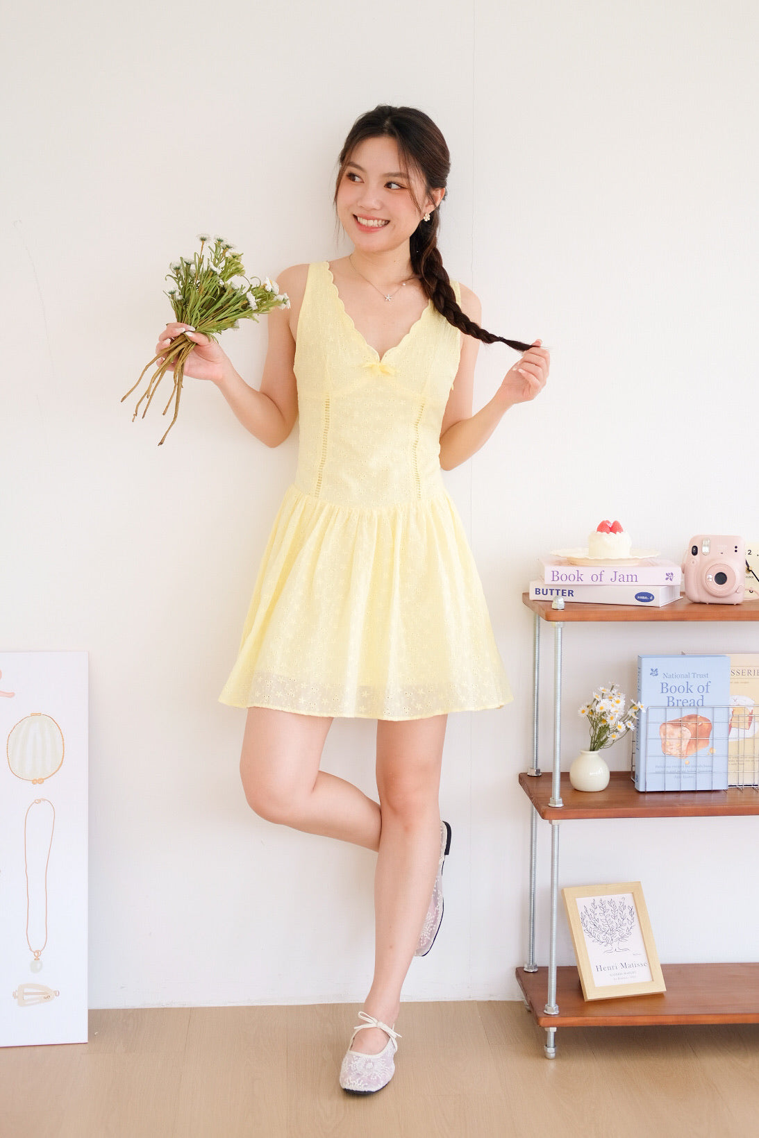 Reyna V Neck Eyelet Skater Dress (Sunshine Yellow)