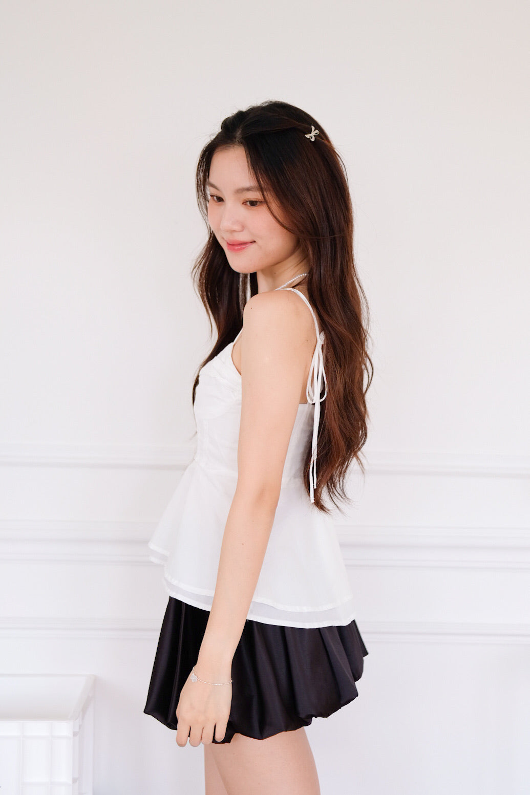 Eden Self Tie Ribbon Peplum Top (White)