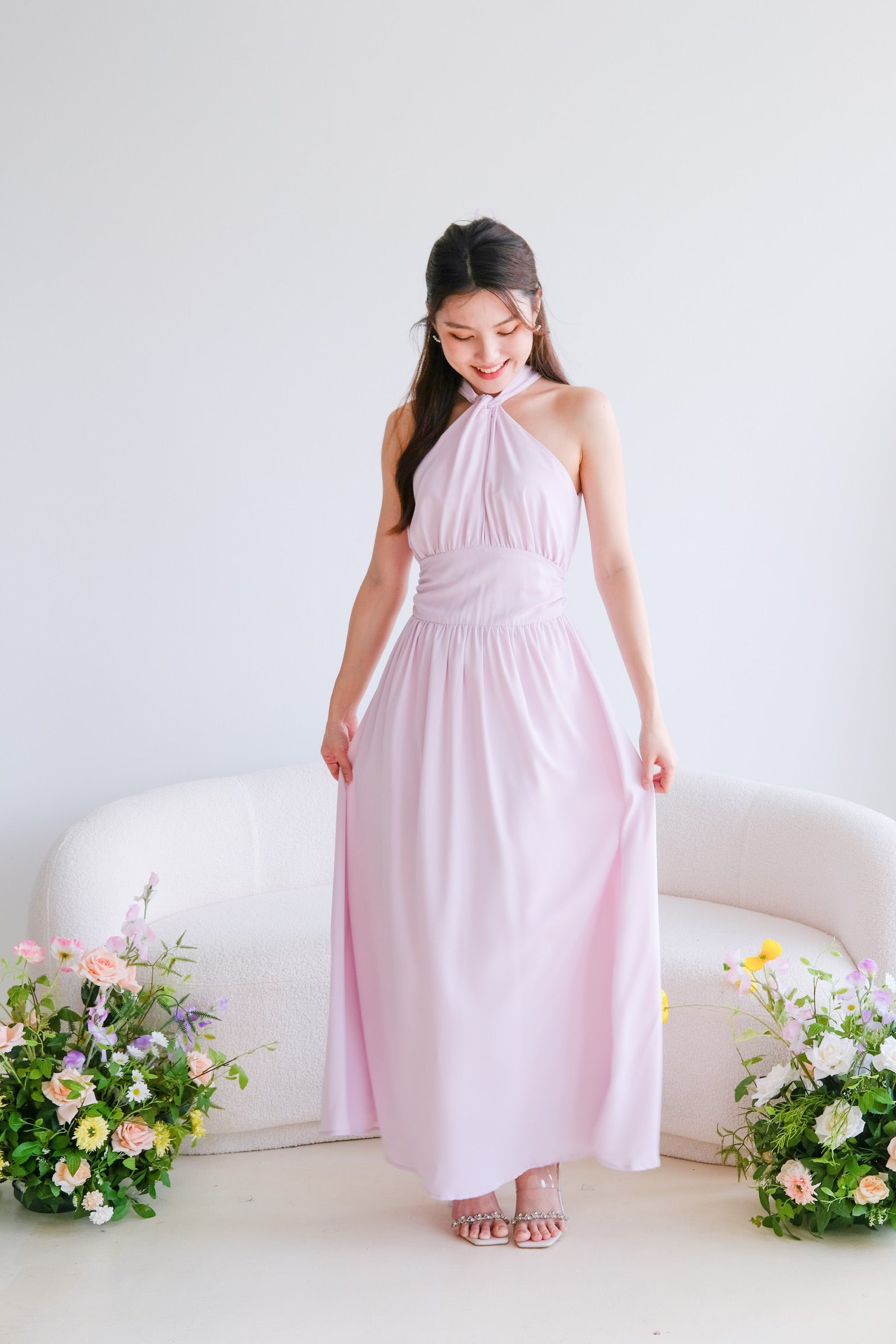 Fiona Halter Flare Maxi Dress (Peony Pink)