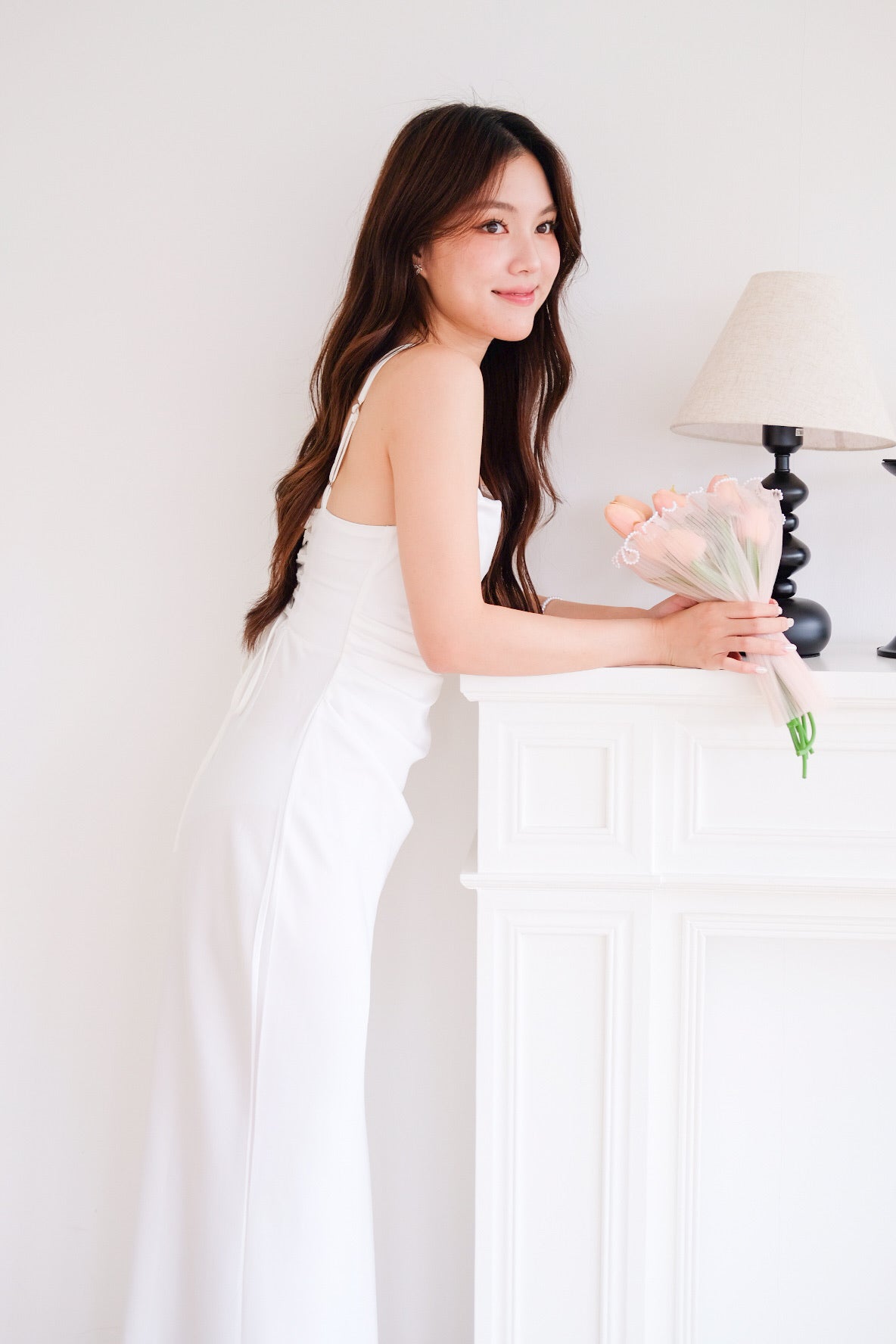 Adora Satin Mermaid Maxi Dress (White)