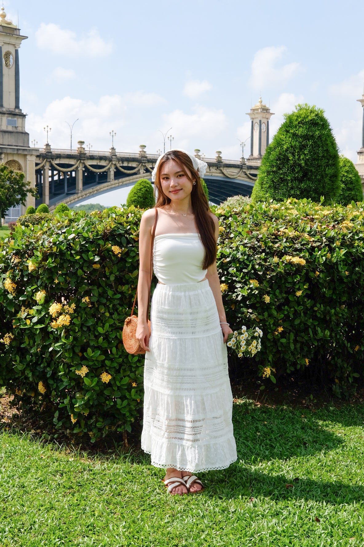 Sara Beach Knit Maxi Skirt (White)