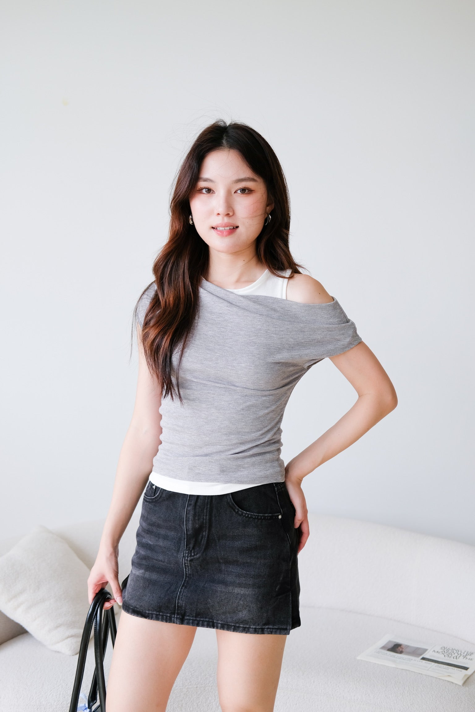 Mila Cold Shoulder Cotton Tank Top (Light Grey)