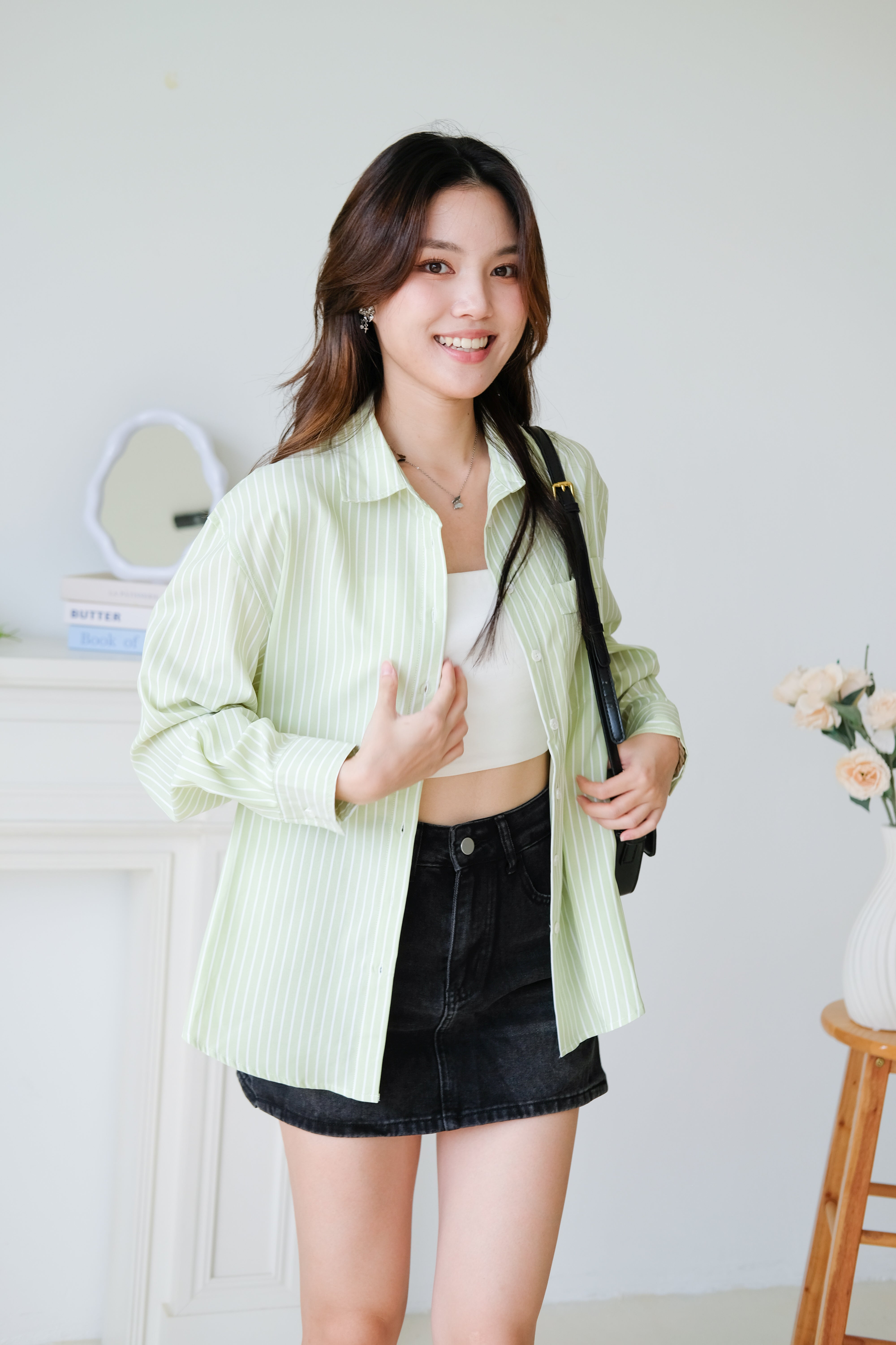 Wayne Stripes Boyfriend Shirts (Apple Green)