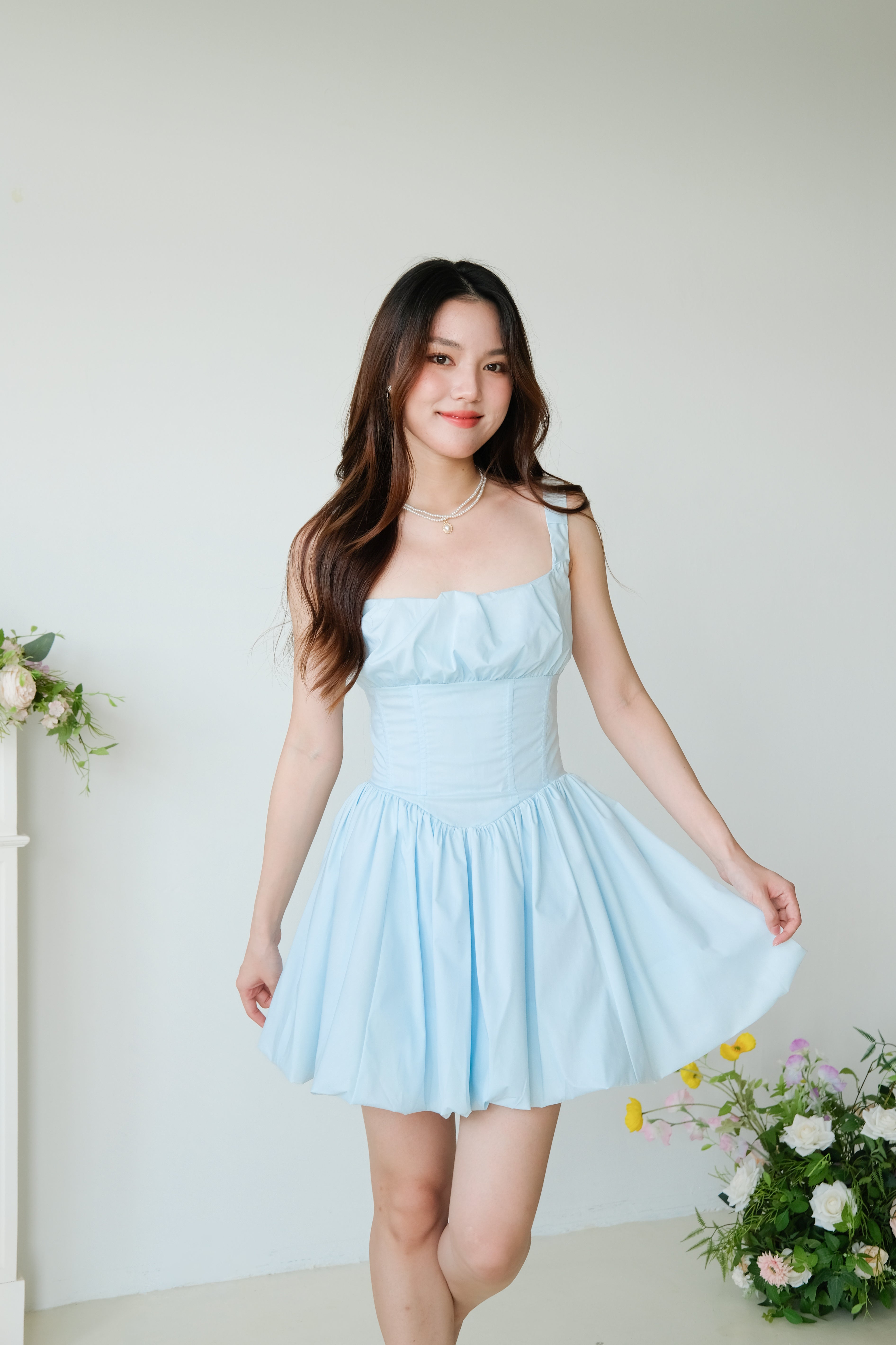 Carine Ruched Bubble Dress (Bluebell)