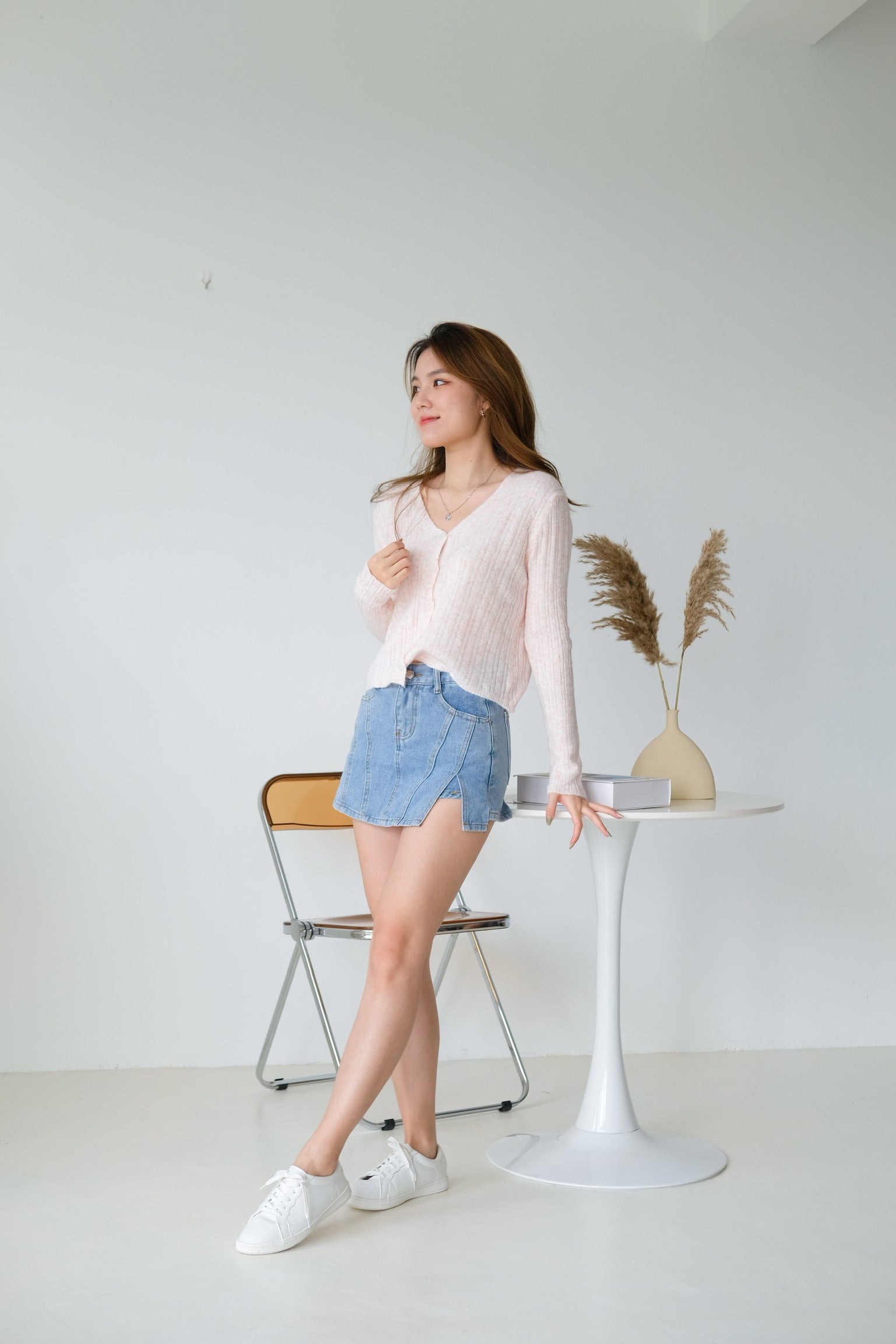 Lia Knit Cropped Cardigan (Light Pink)