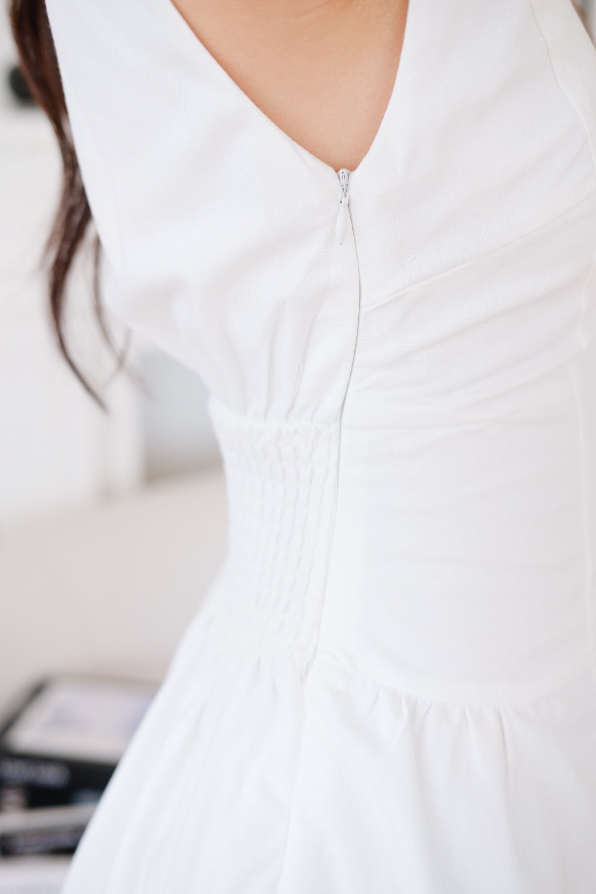 Hathaway Collared Ruched Dress (White)
