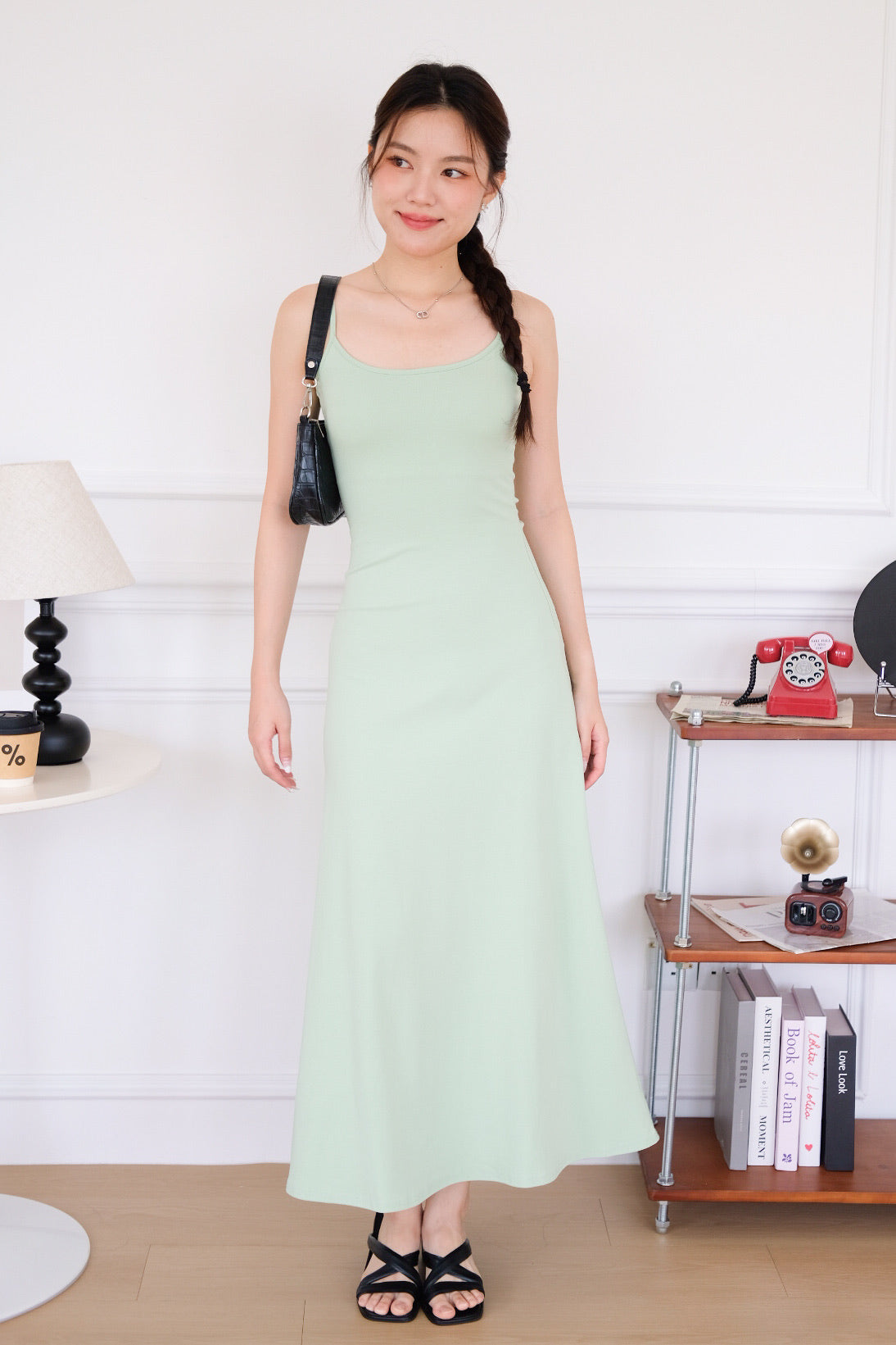 Avery Padded Skater Maxi Dress (Lettuce Green)