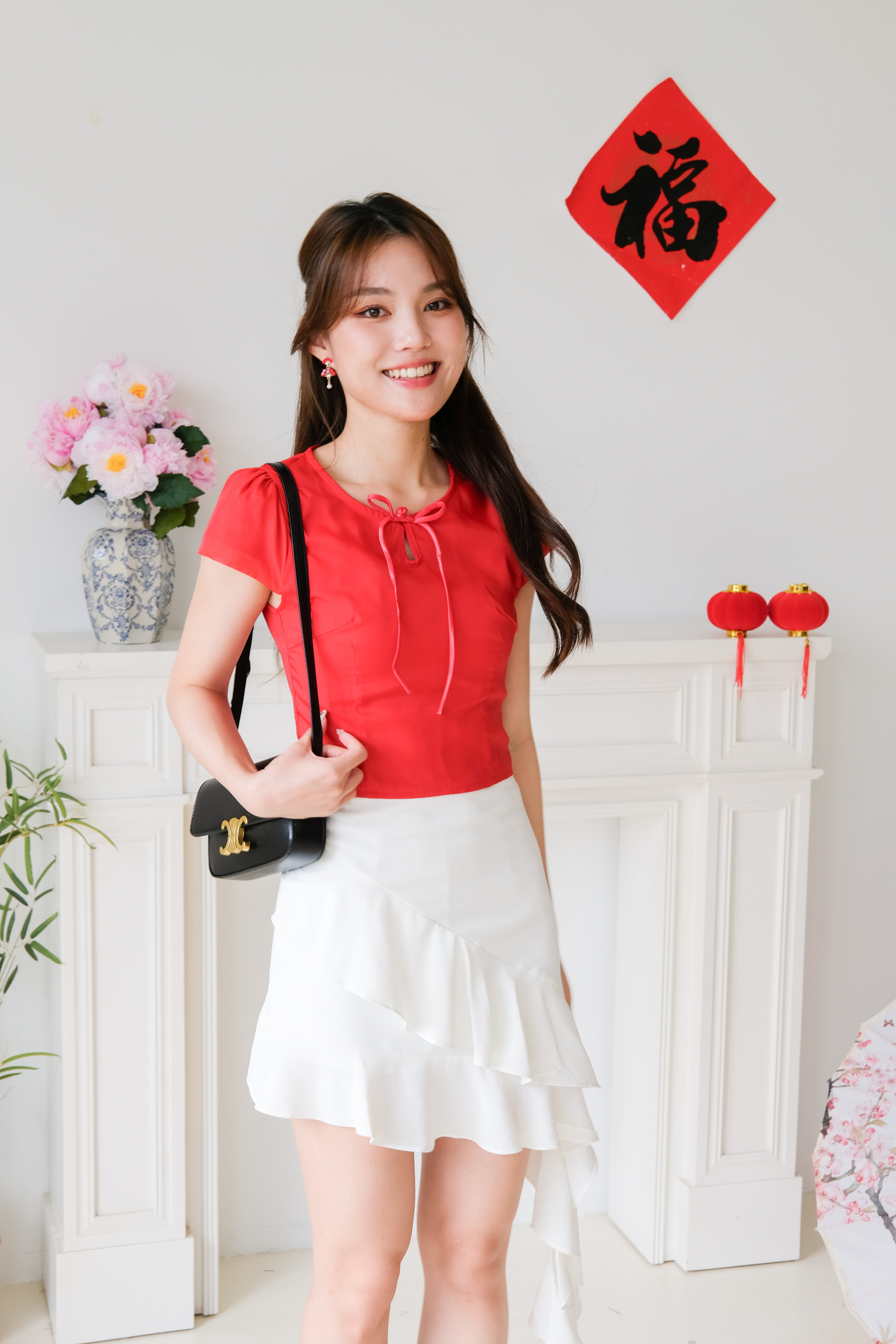 Arielle Cap Sleeves Crop Top (Red)